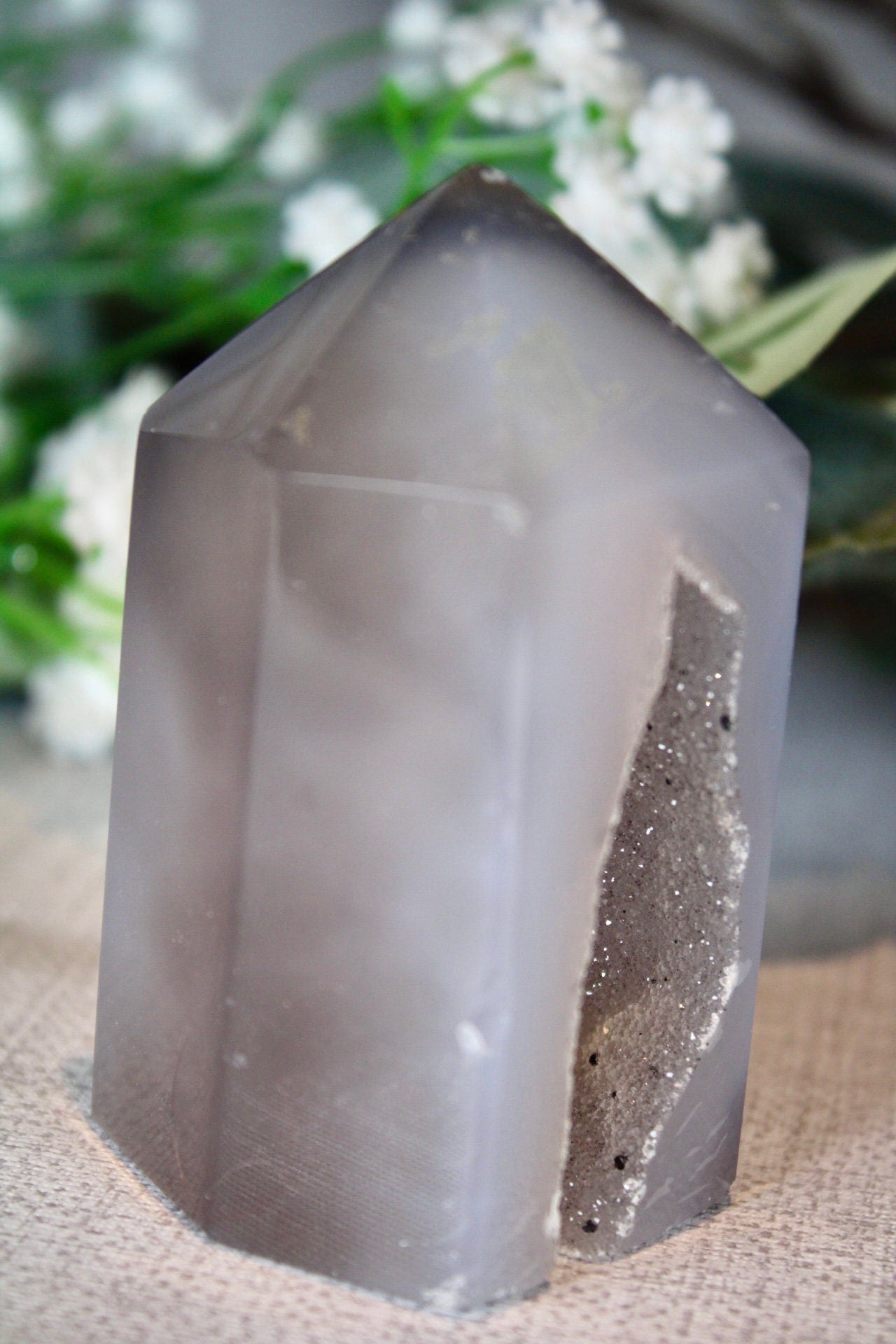 Natural, grey, druzy, agate, tower