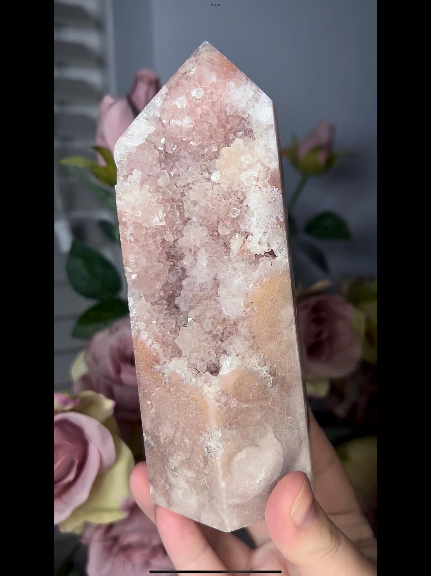 High grade, druzy pink amethyst tower 650g