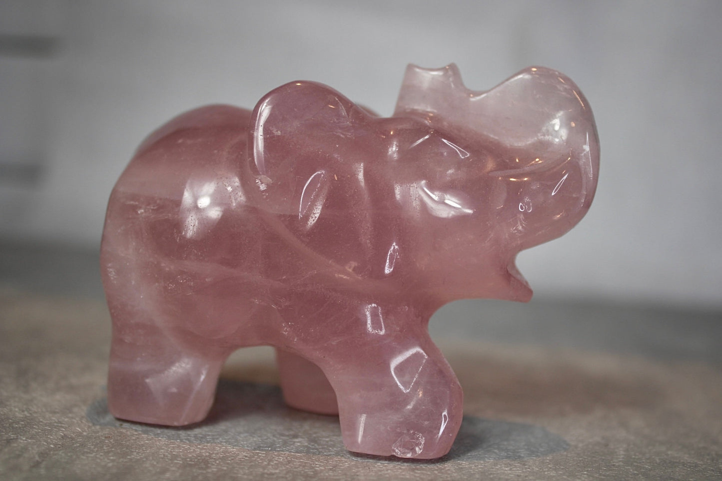 Starlight, rose quartz, elephant, carving 7.5cm (H) 10cm(L)