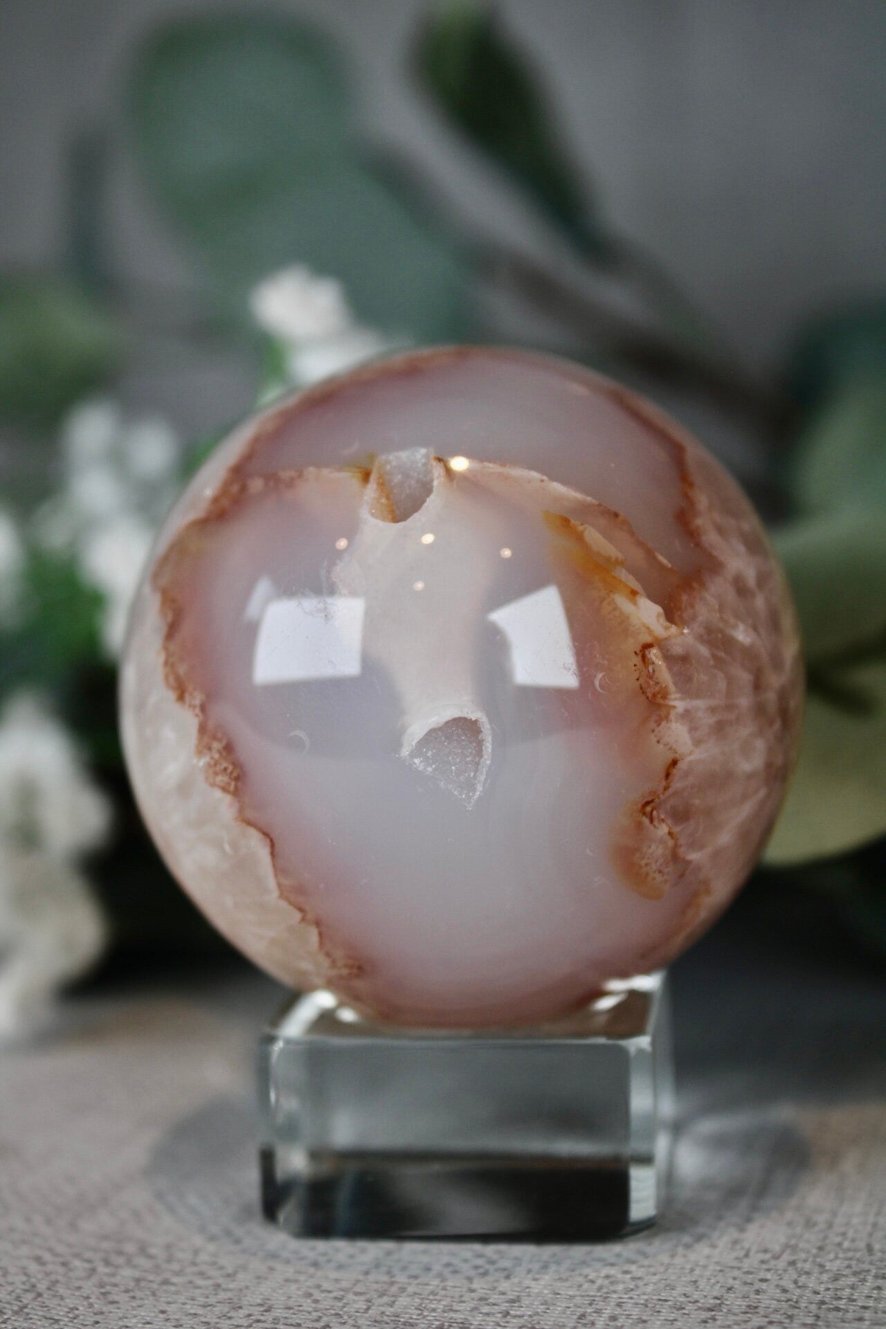 Chlorite flower agate sphere 300g 6cm