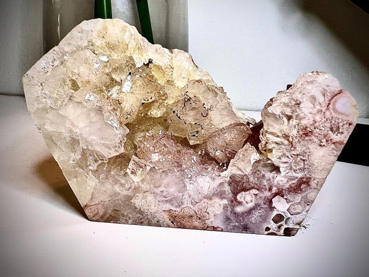 Pink amethyst and flower agate with quartz freeform 378g