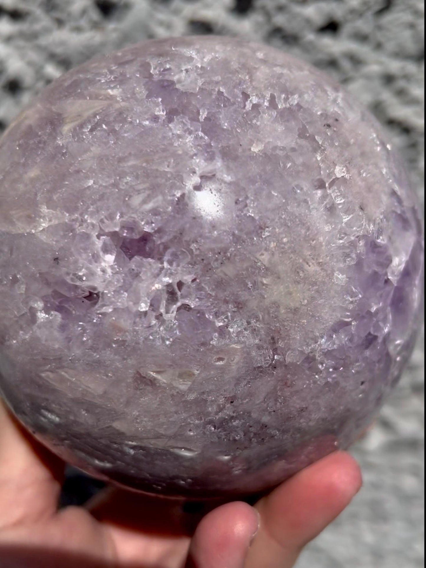 large, statement pink amethyst sphere with rutile formations in gorgeous lilac tones 2.058kg