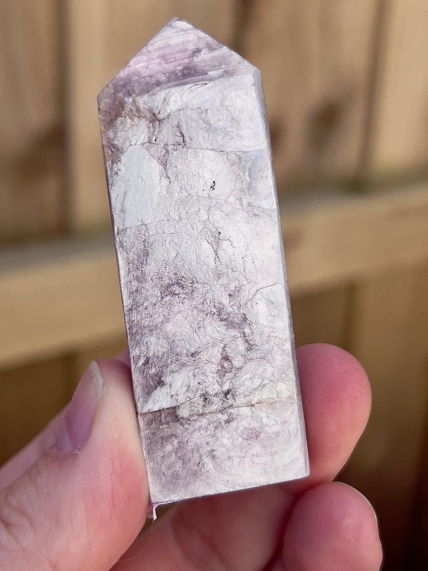 Gemmy lepidolite point