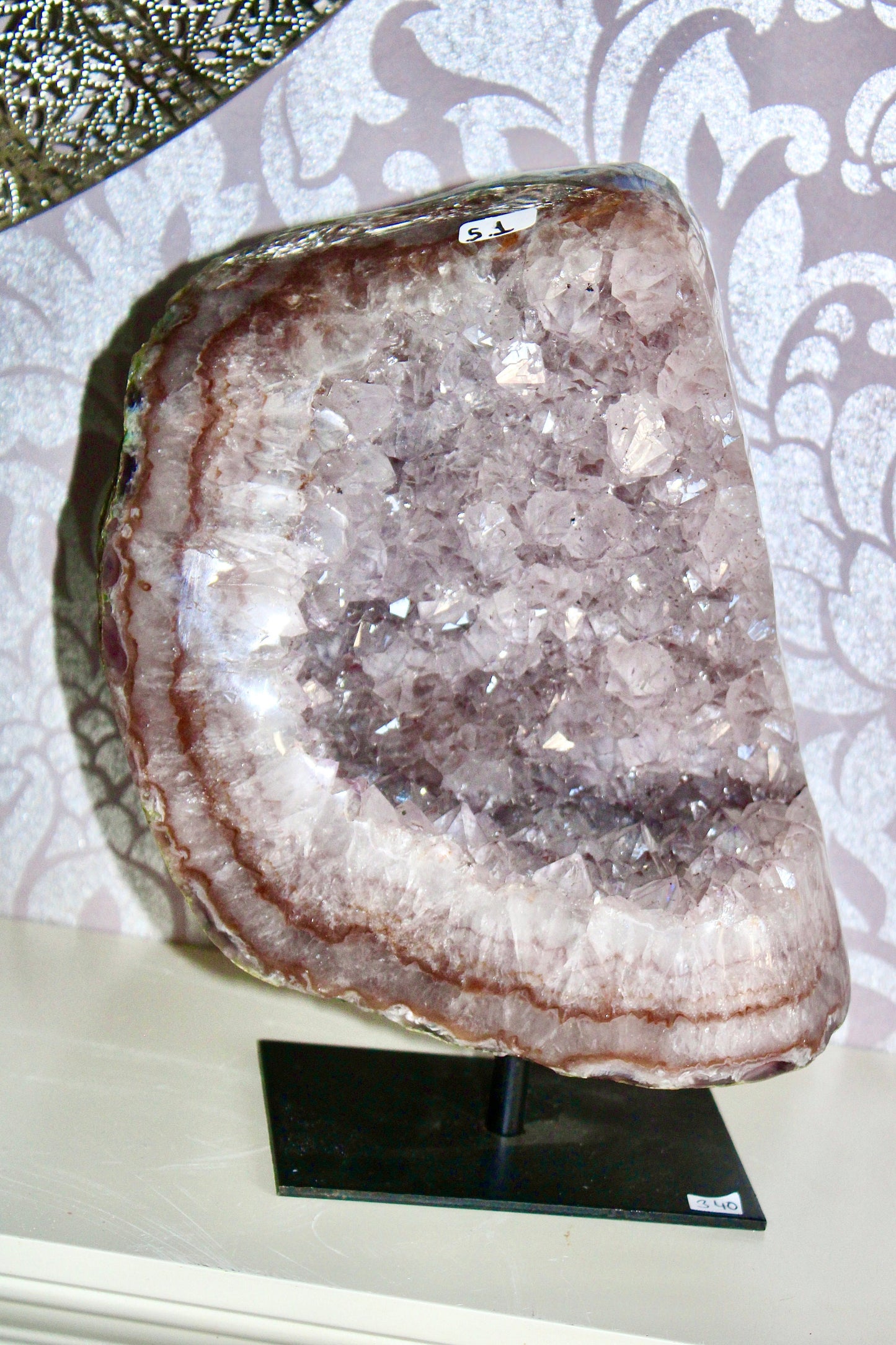 Rainbow filled, Amethyst agate freeform on stand