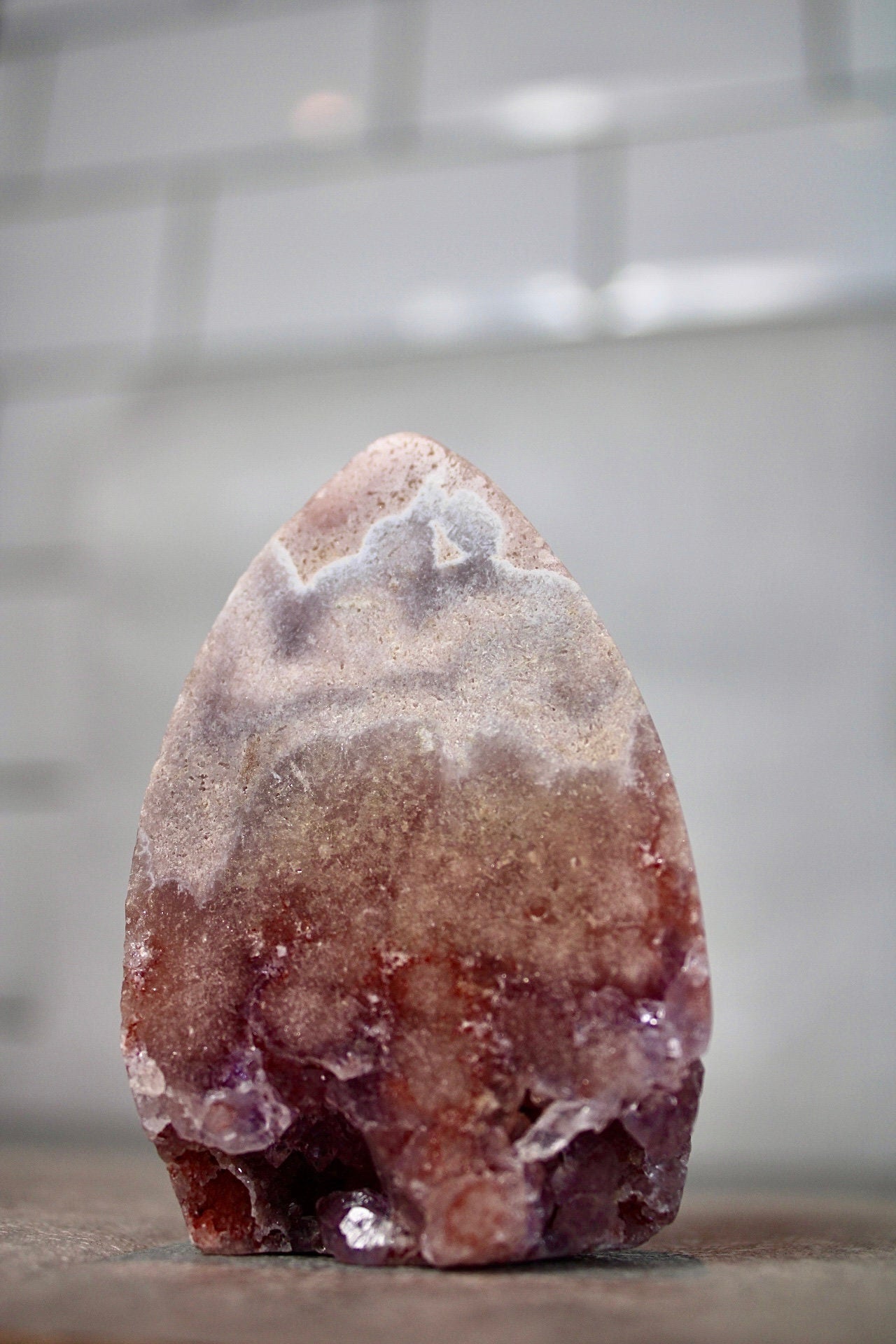 Pink amethyst, flame with purple quartz, from Brazil 145g 7.5cm (h) 5cm (w)