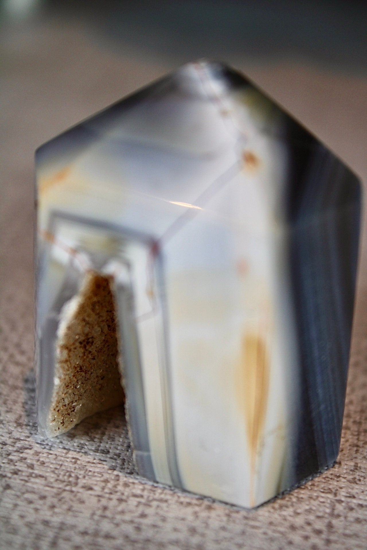 Banded brazilian druzy agate tower