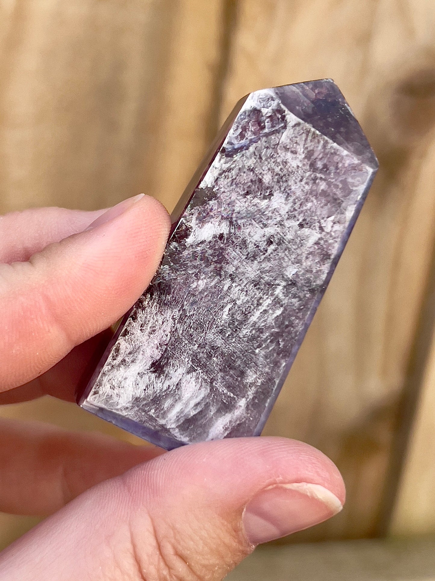 Gemmy lepidolite point