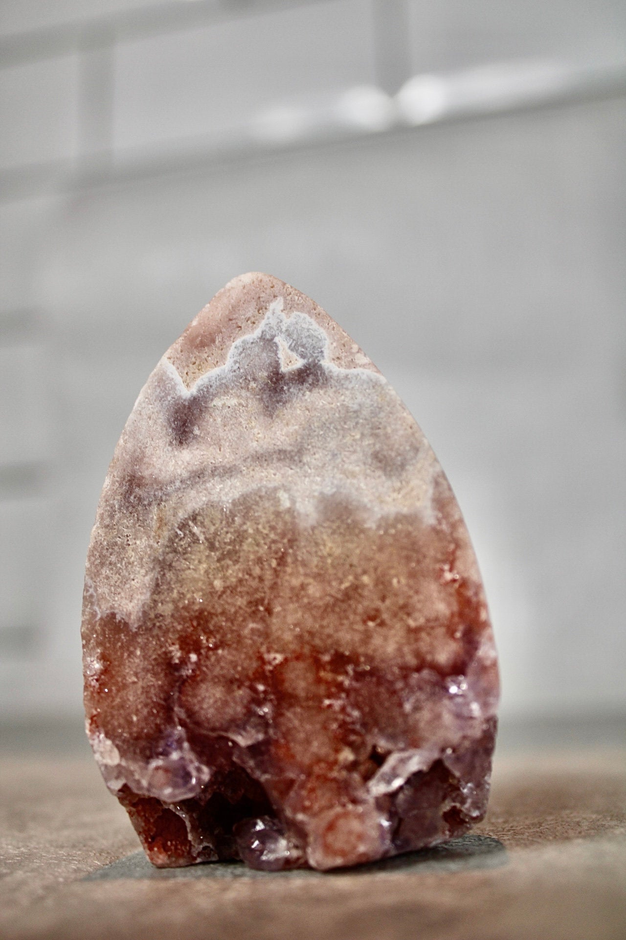 Pink amethyst, flame with purple quartz, from Brazil 145g 7.5cm (h) 5cm (w)