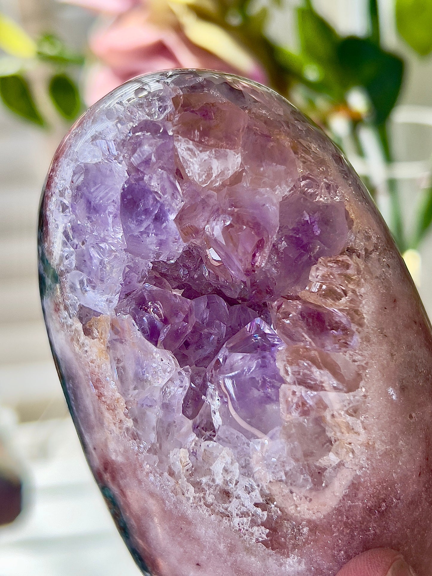 High grade pink amethyst, Freeform with purple quartz and green jasper