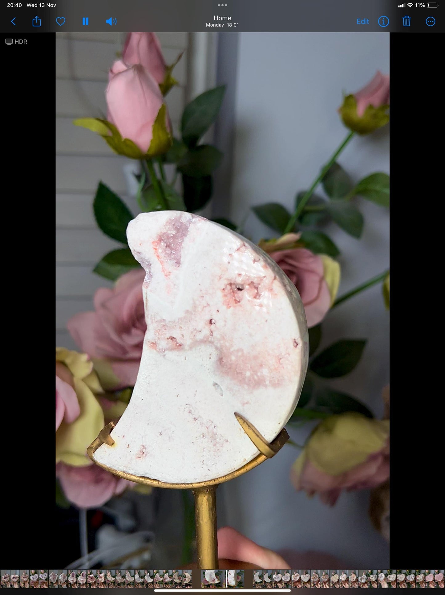 High grade, pink amethyst moon in beautiful pastel tones, with sugar and mini bubble druzy