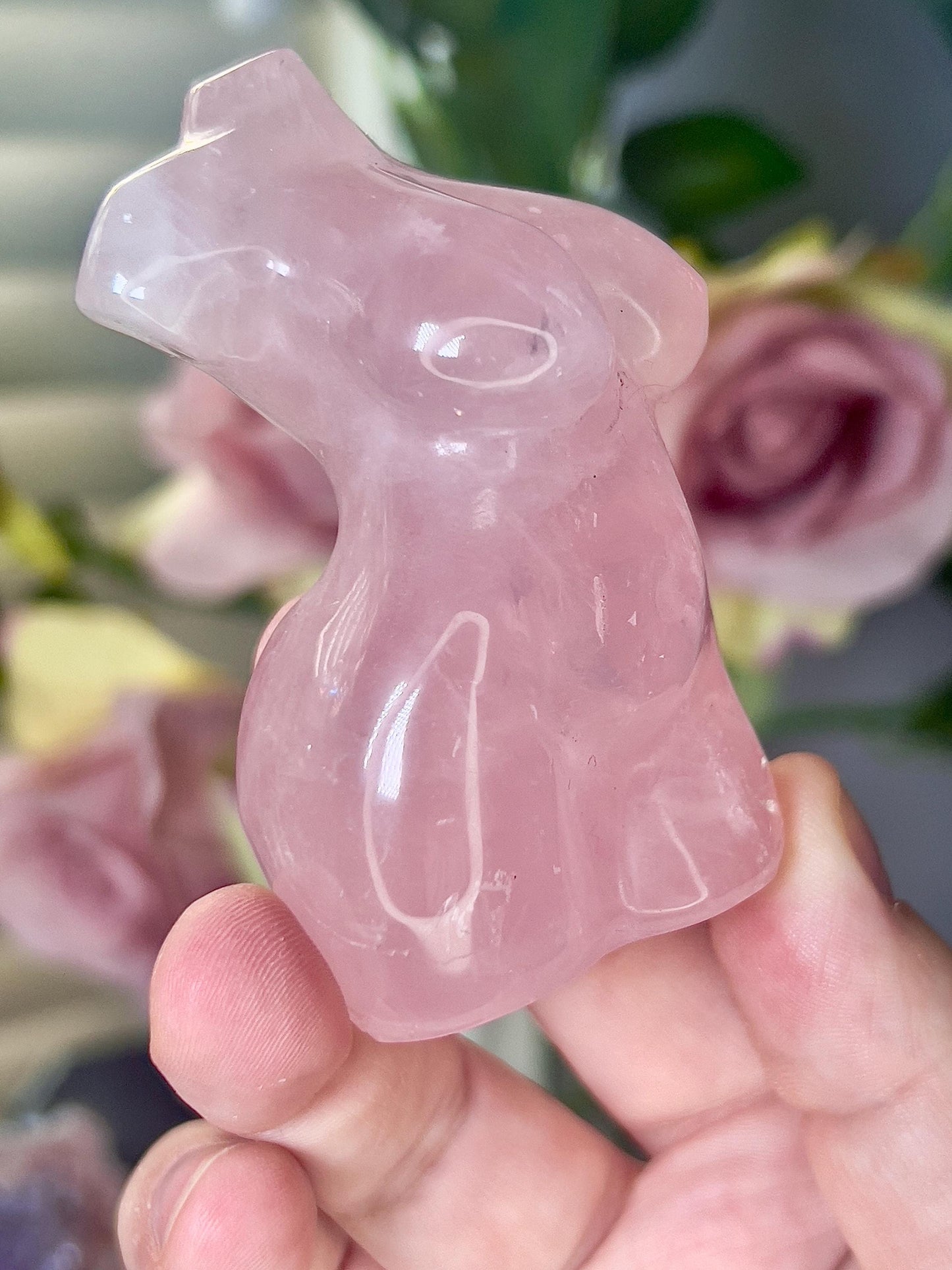 High grade, rose quartz curvy lady with rainbow