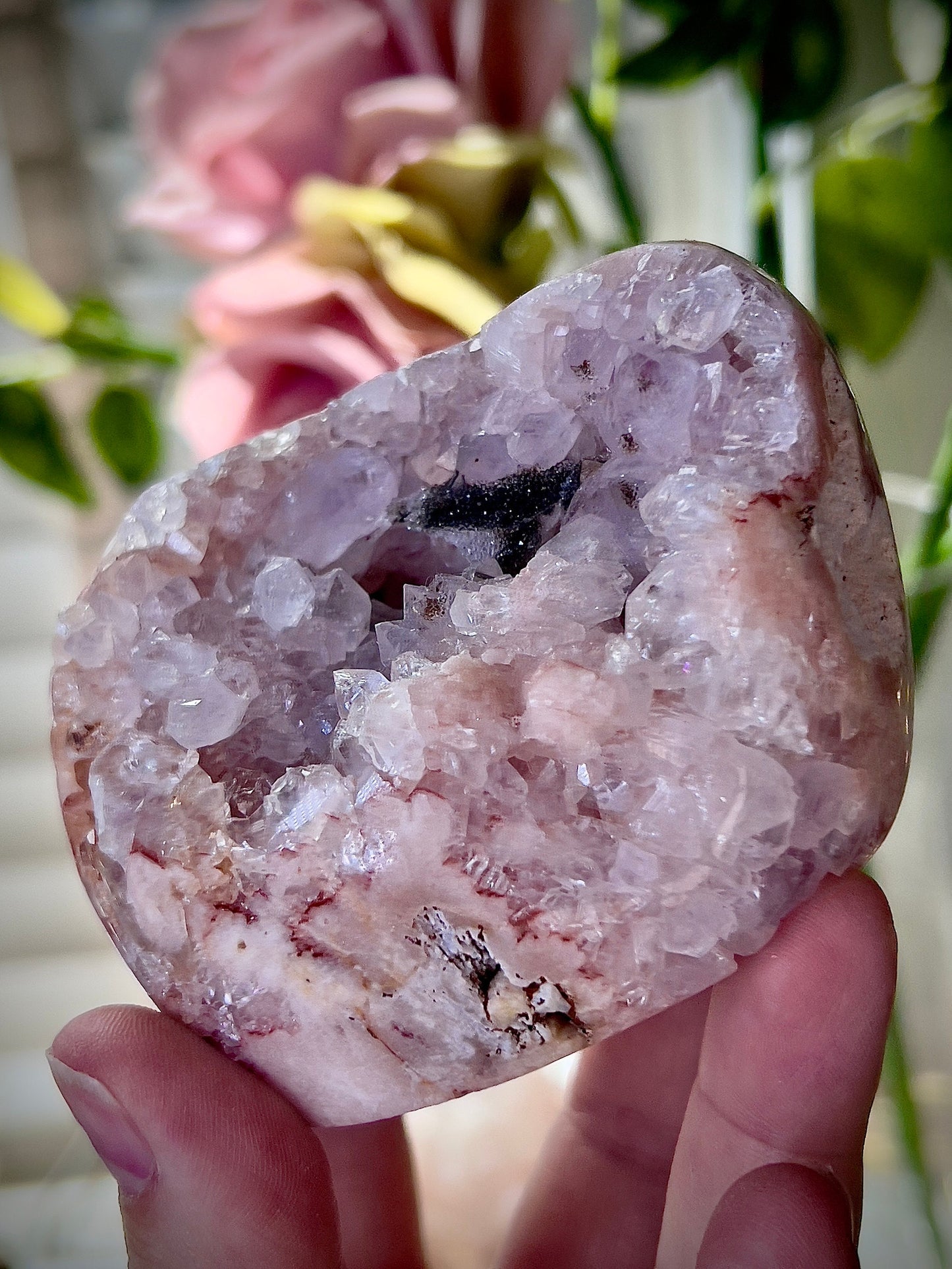 High grade, pink amethyst, Freeform with black sugar druzy