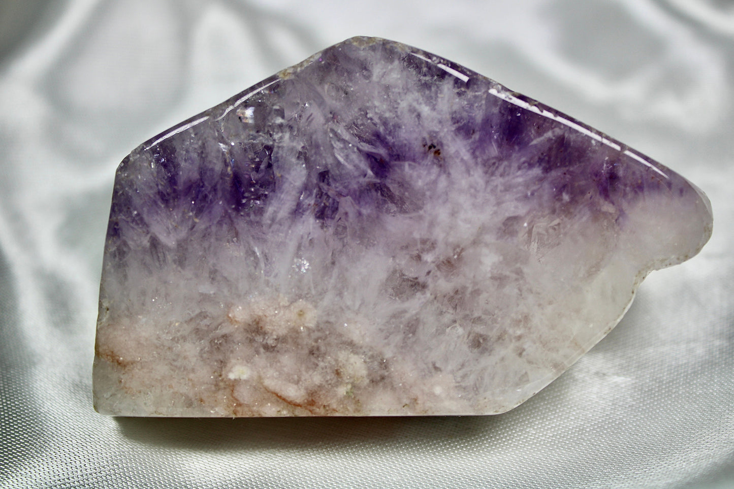 Polished, amethyst x flower agate freeform with crackle quartz 203g 8cm by 5cm