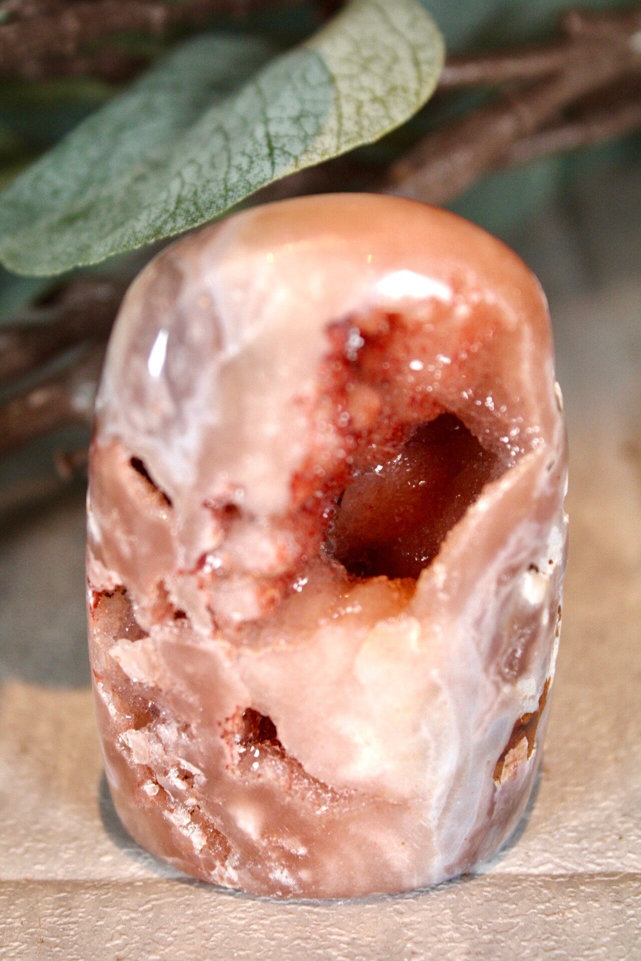 pink amethyst freeform with open druzy cave 135g