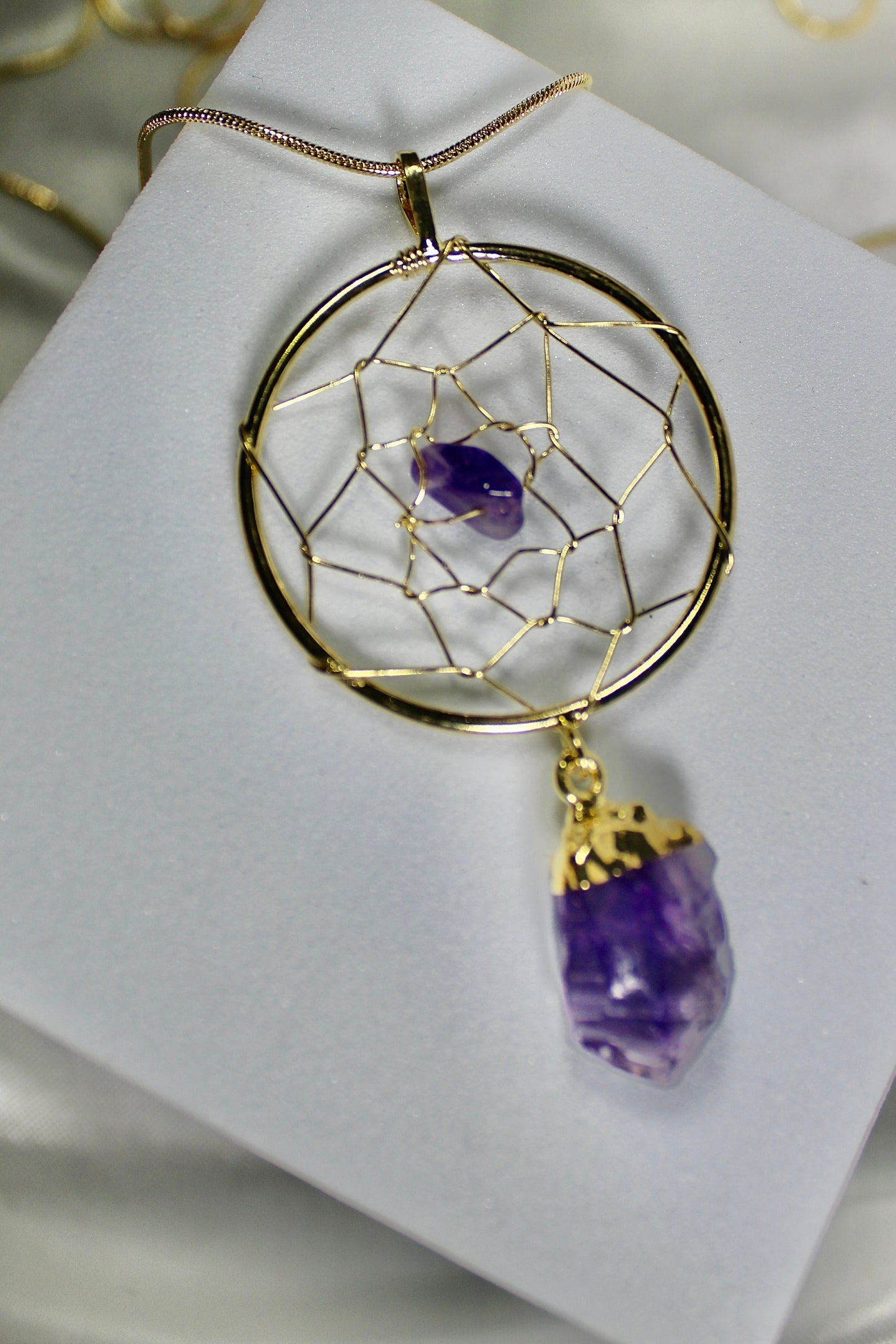 Gold plated, amethyst, dream catcher, necklace