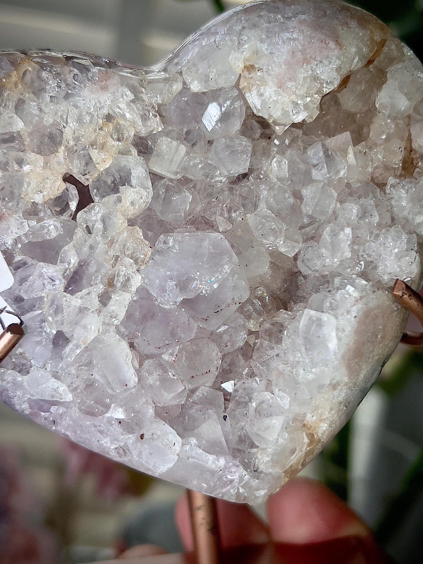 Pink amethyst heart on stand
