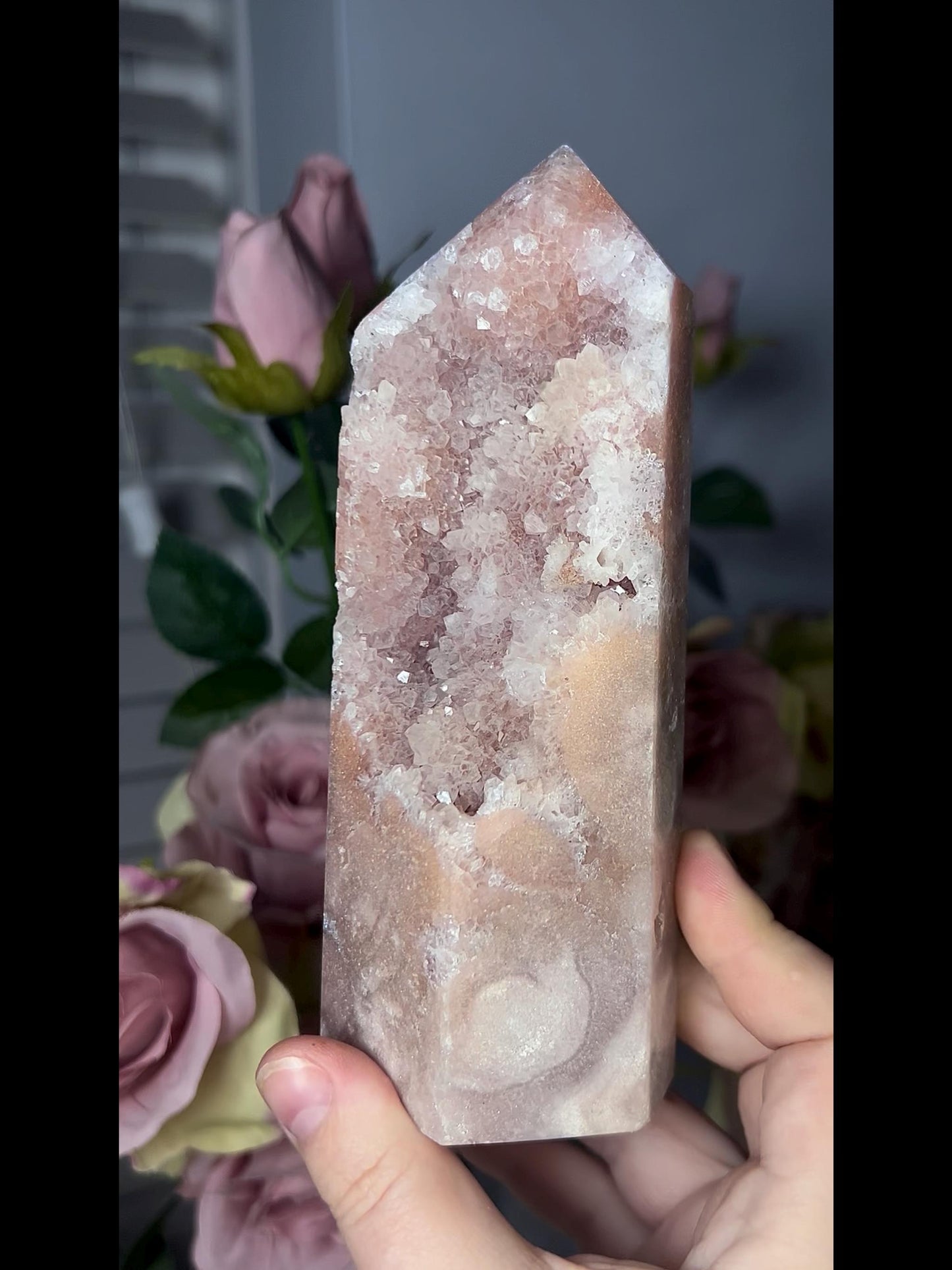 High grade, druzy pink amethyst tower 650g