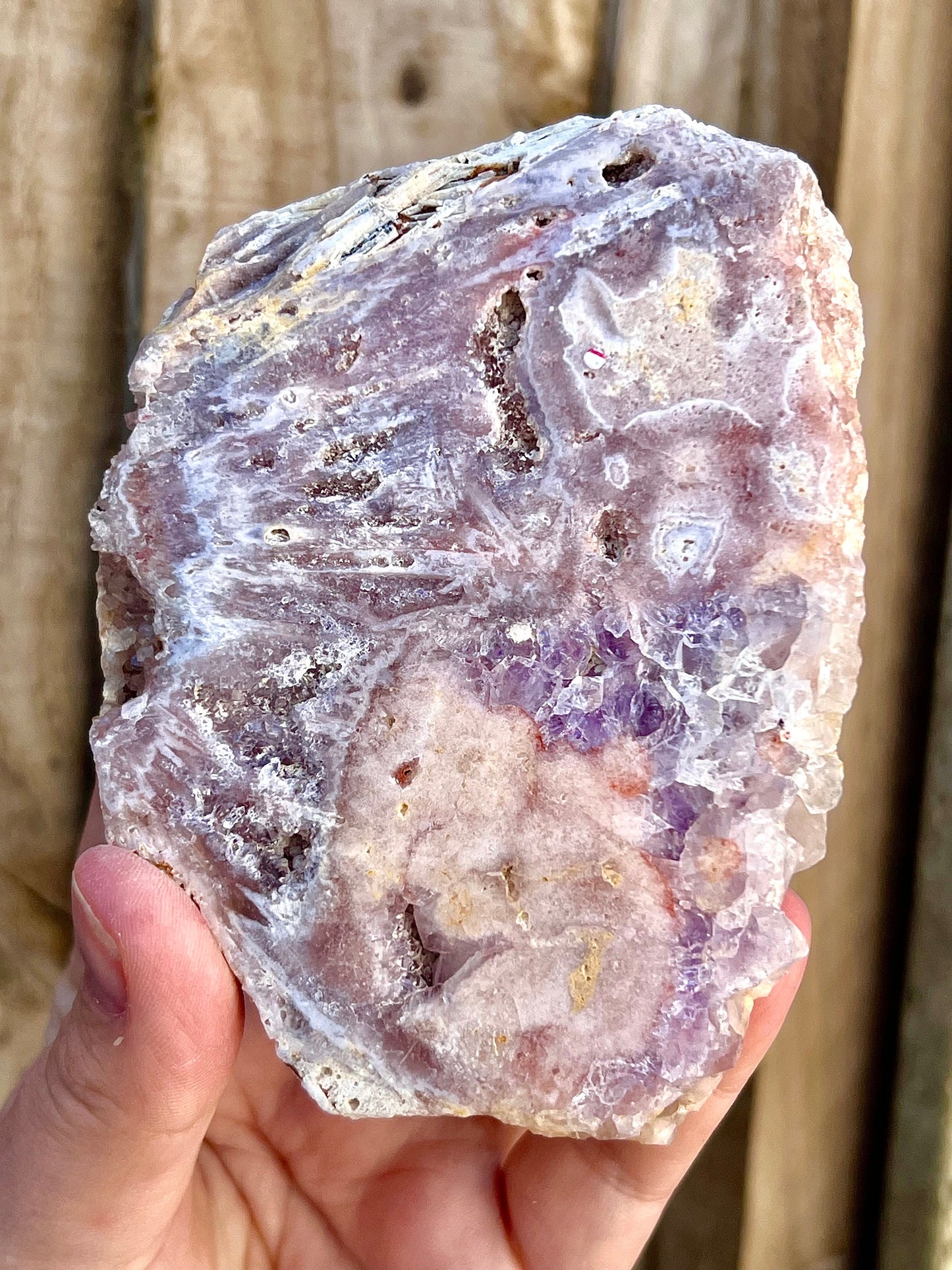 pink amethyst slab with purple quartz