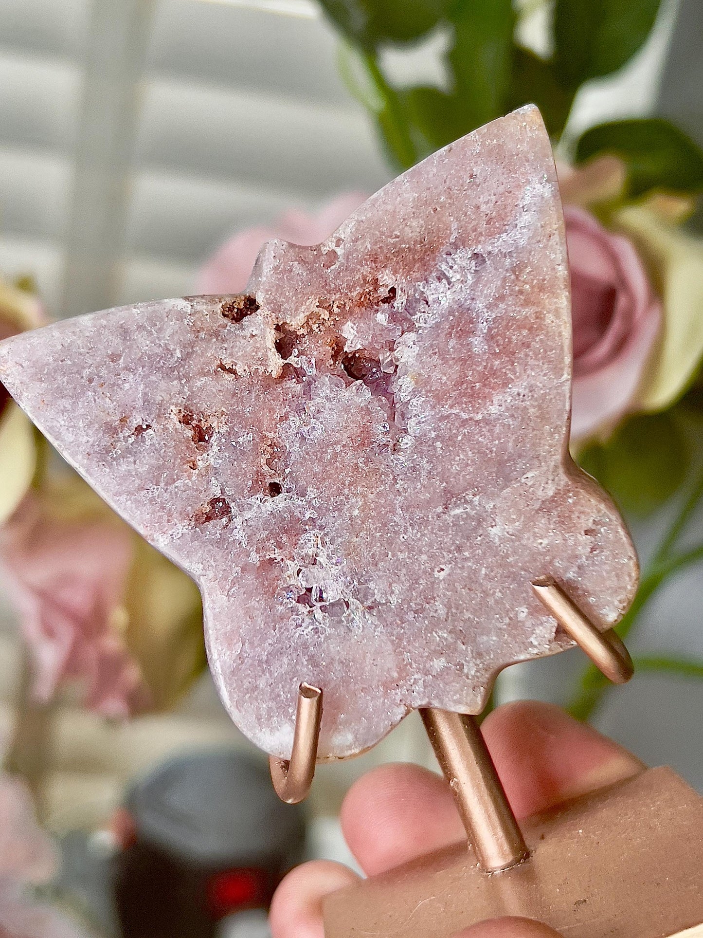 Pink amethyst butterfly on stand