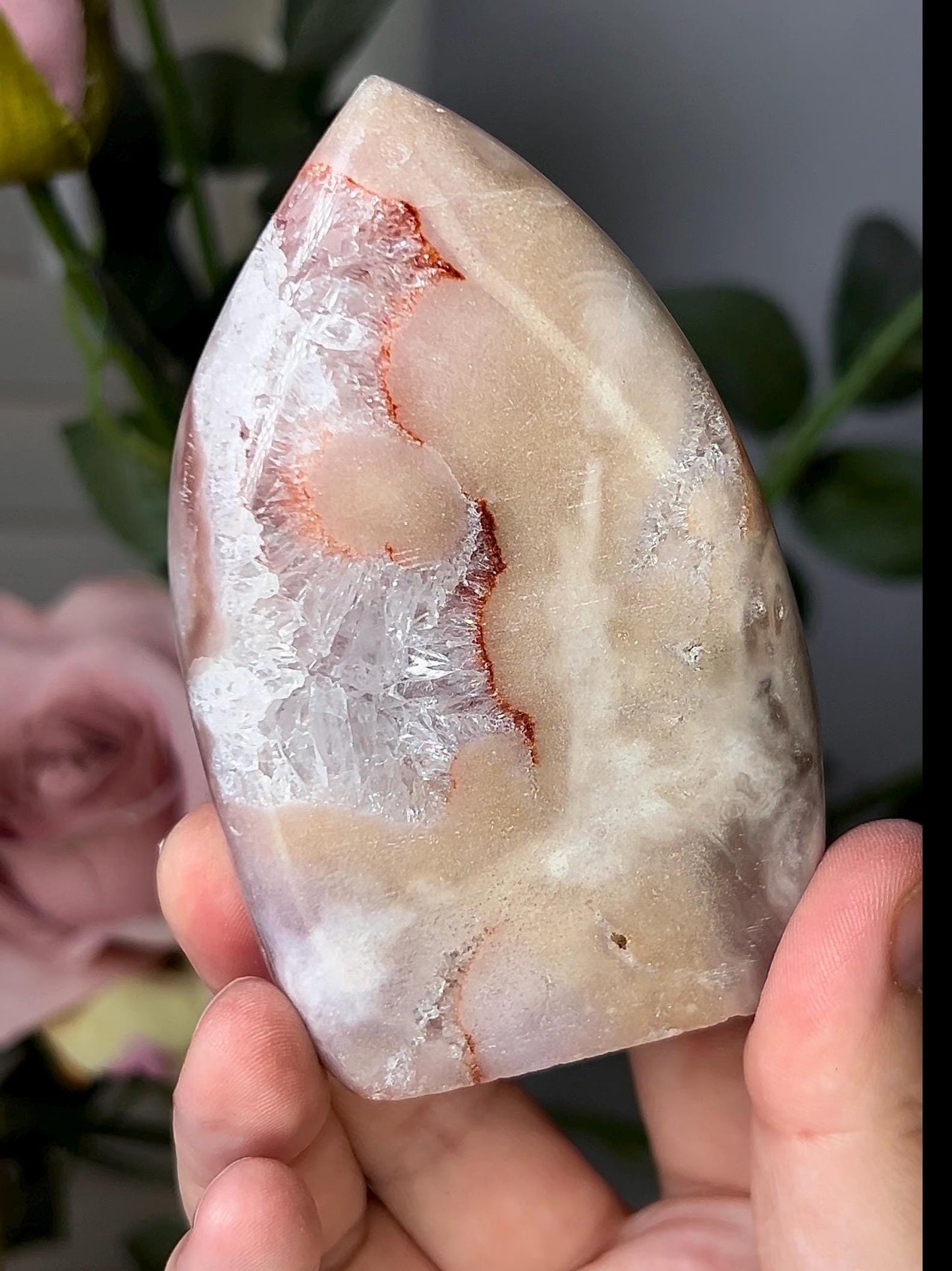 High grade, pink amethyst flame with quartz