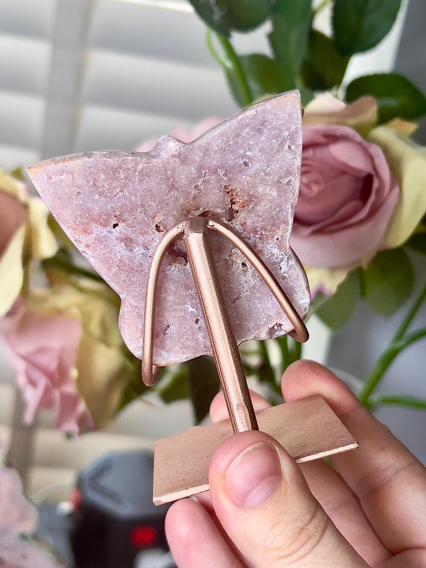 Pink amethyst butterfly on stand