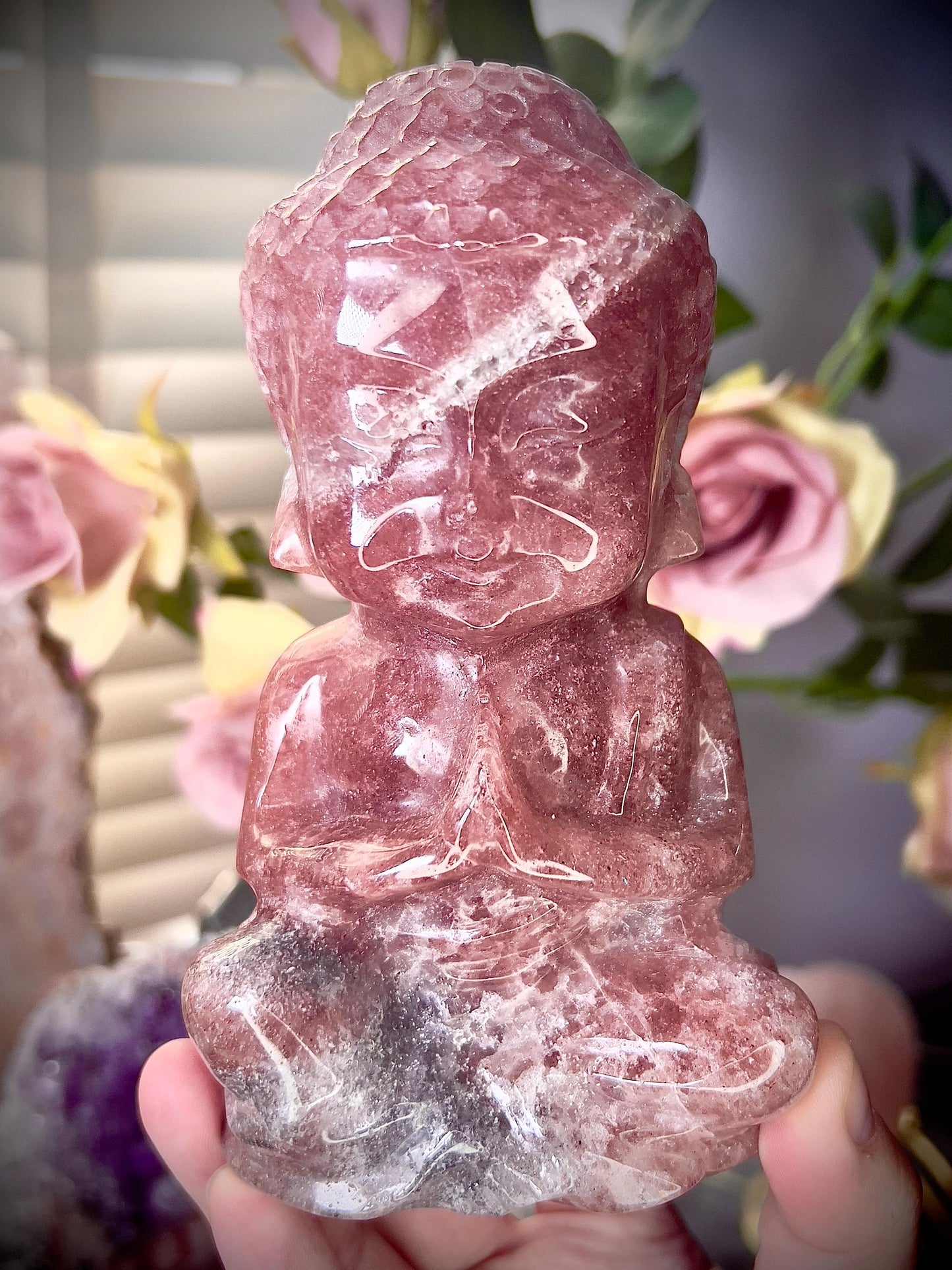 Large, high quality, Strawberry quartz, baby buddah