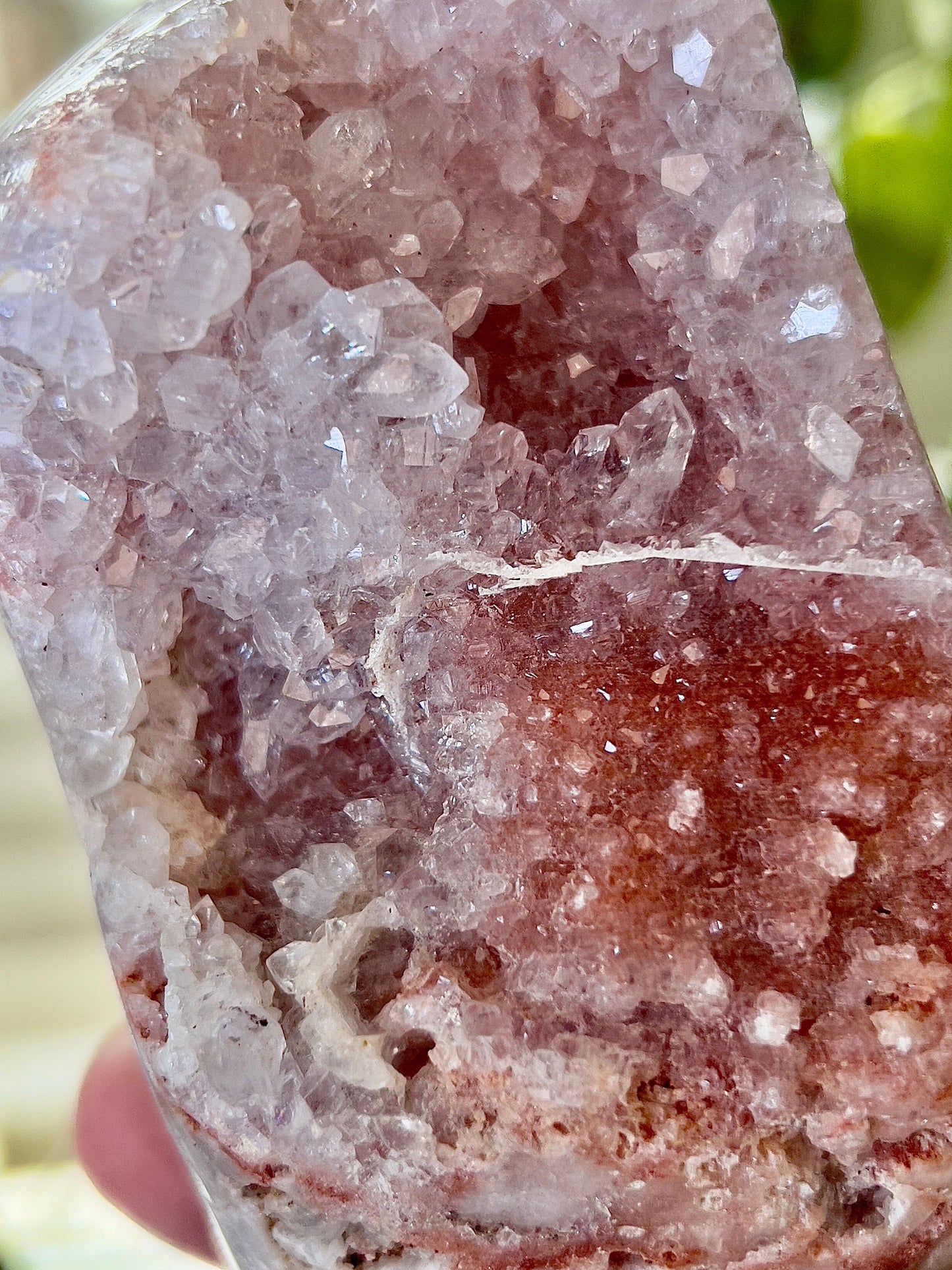 high grade, pink amethyst Freeform with high clarity quartz & red sugar druzy