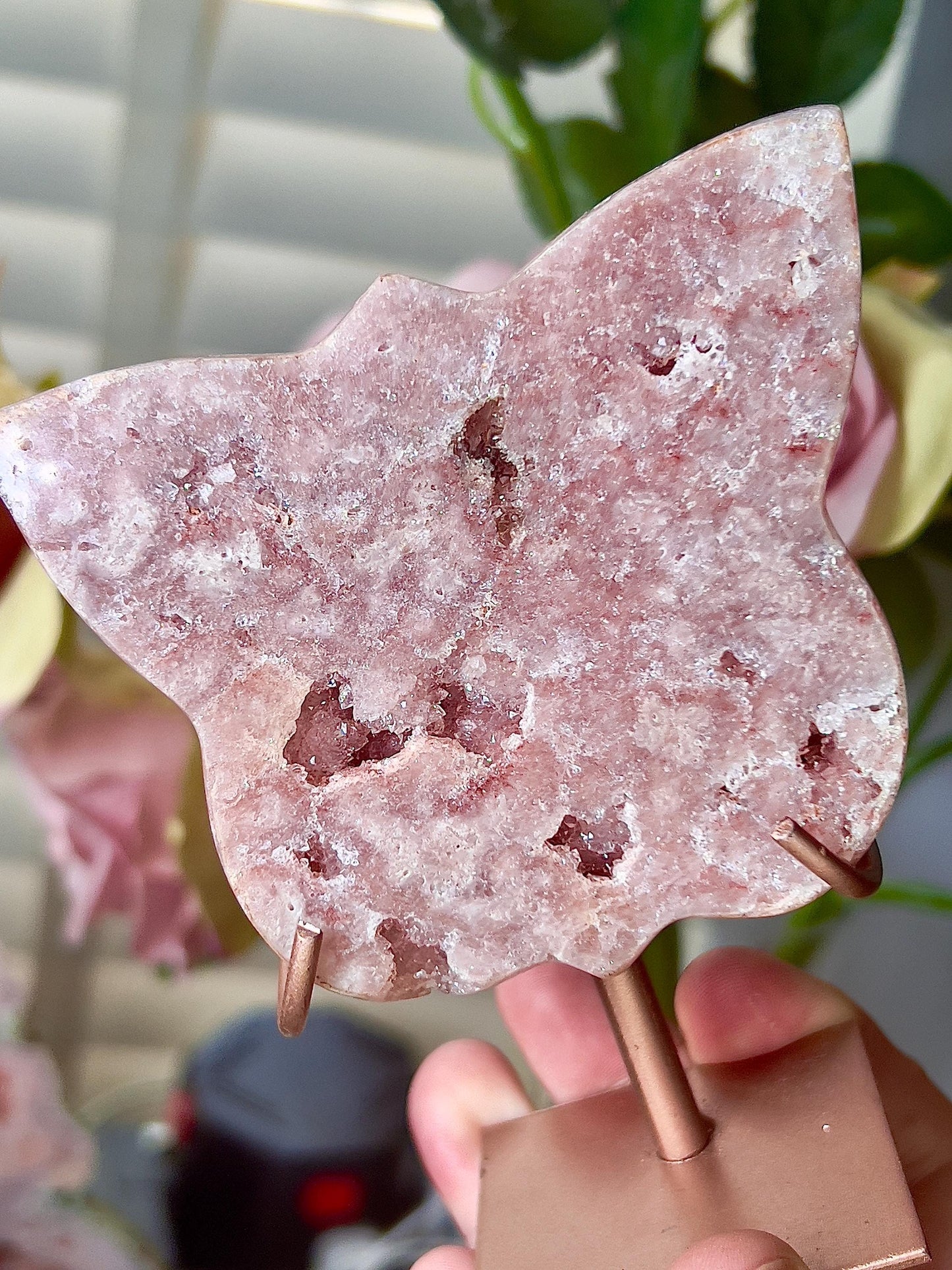 Pink amethyst butterfly on stand