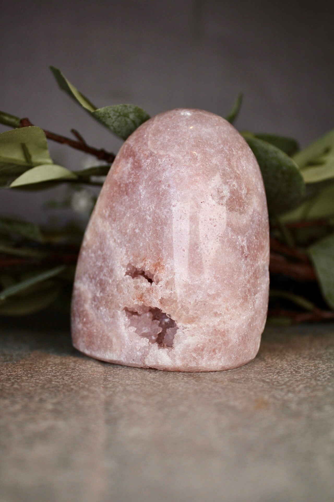 Pink amethyst freeform with green jasper from Brazil