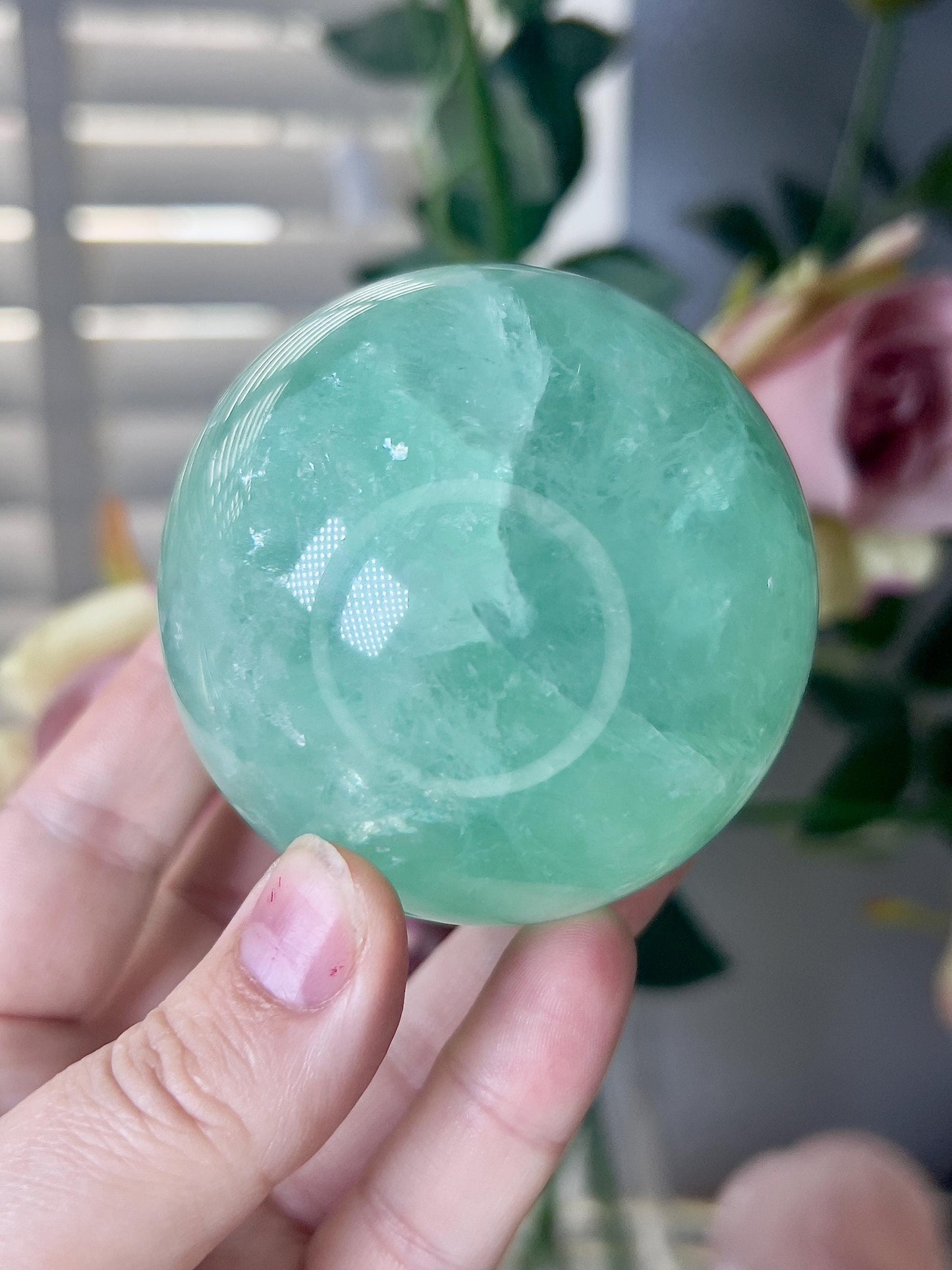 High grade, green fluorite sphere 515g