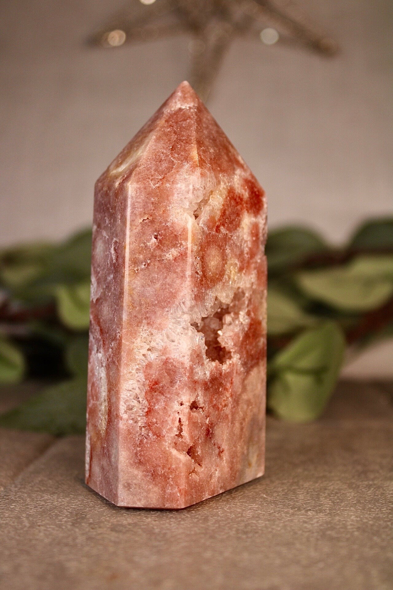 High quality Pink amethyst tower with quartz druzy formations 375g 11.5cm high