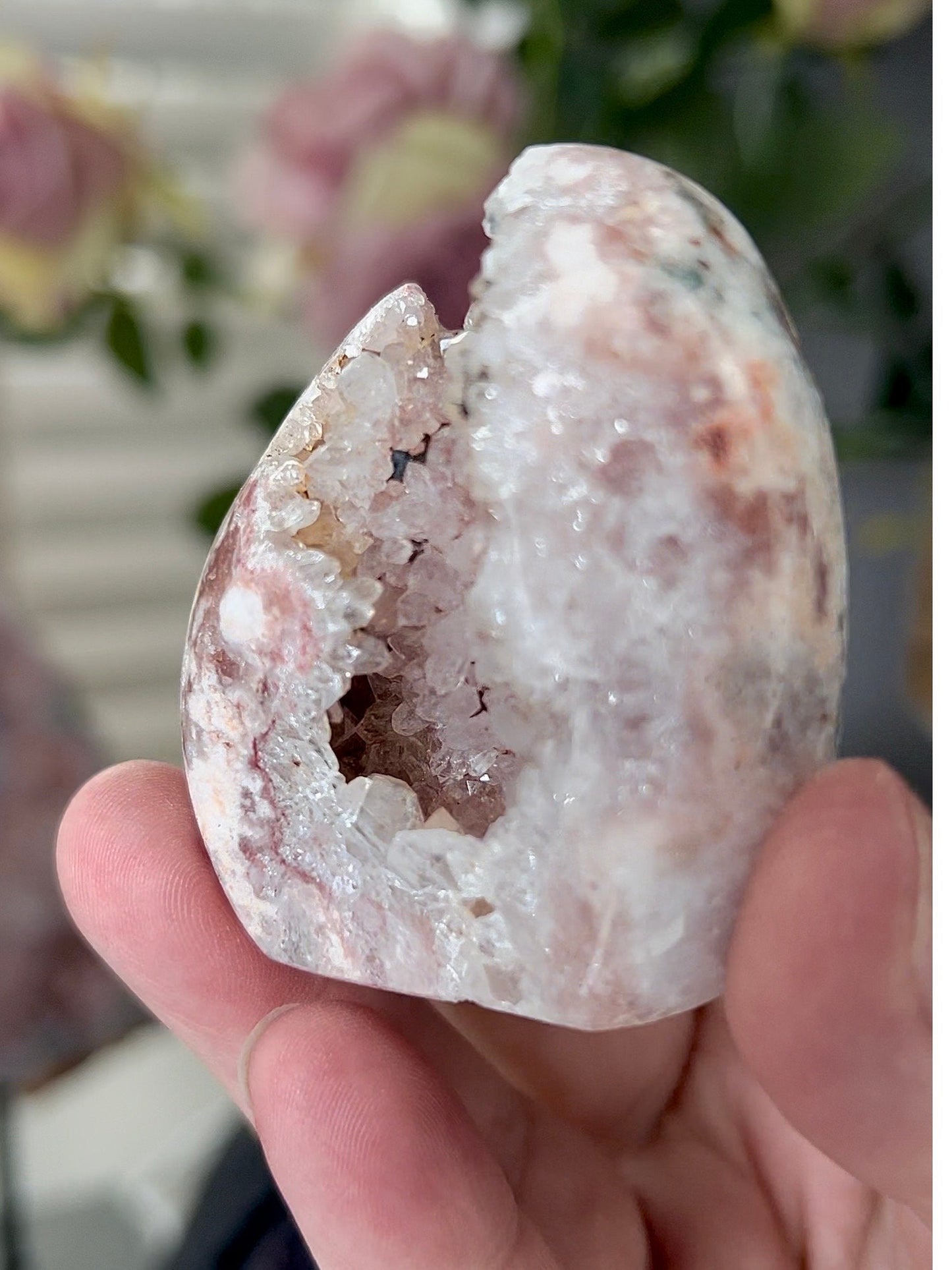 pink amethyst freeform within quartz and jasper