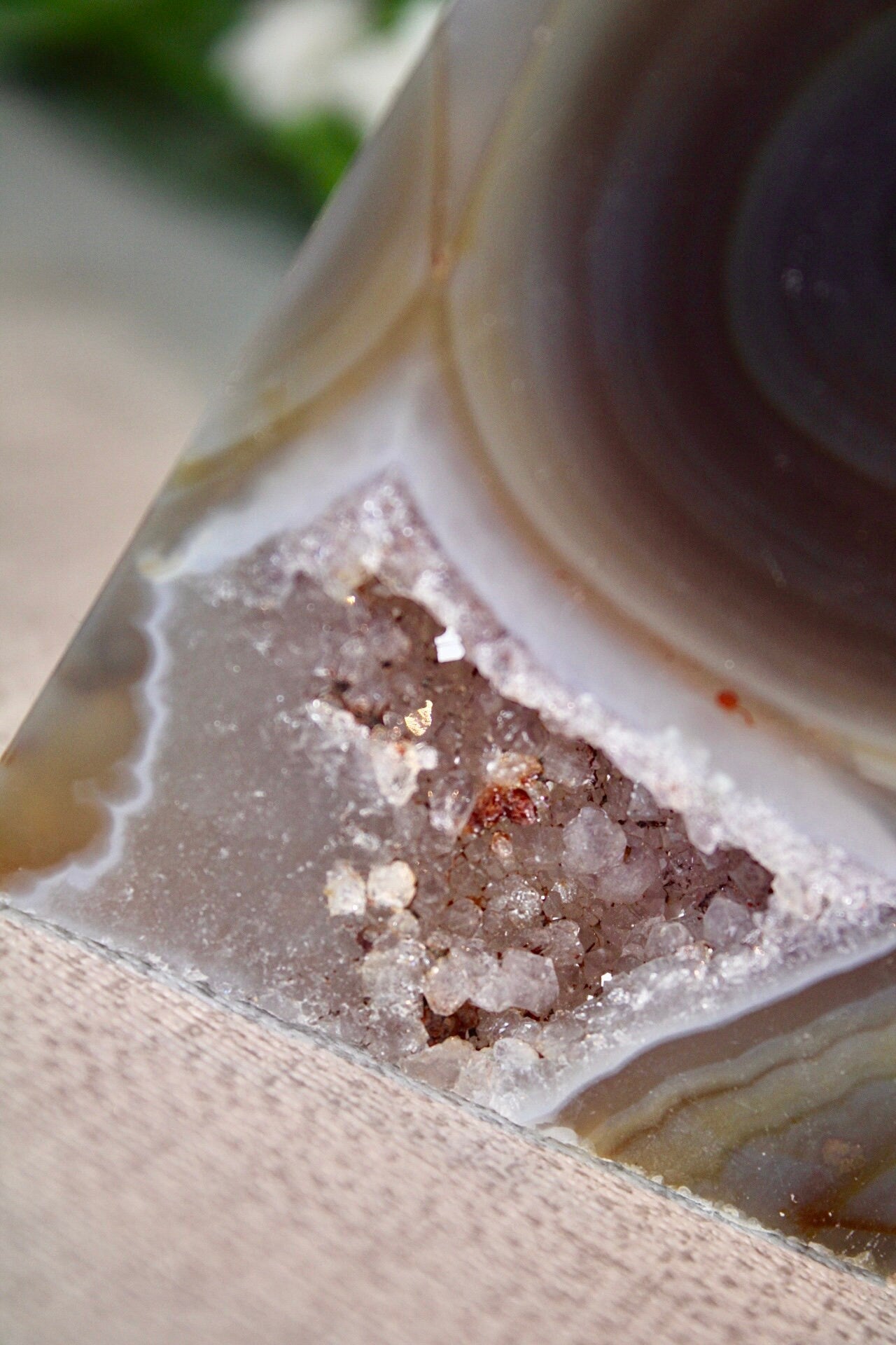 Natural agate tower slice with amethyst druzy