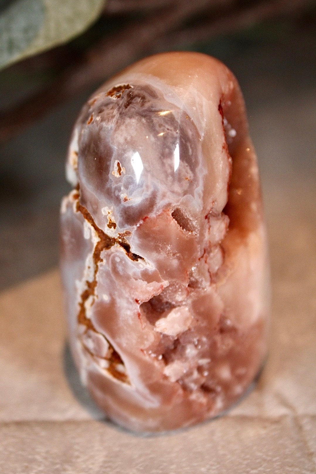 pink amethyst freeform with open druzy cave 135g