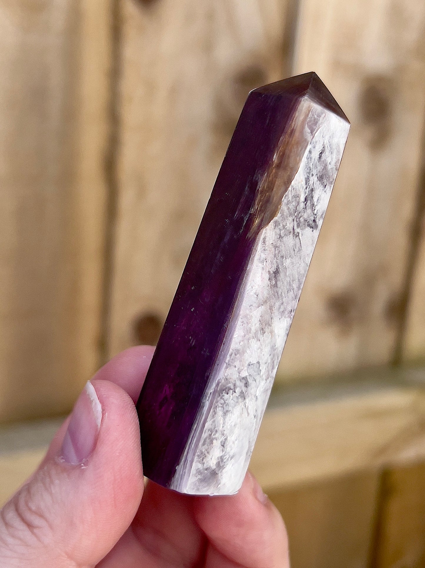 Gemmy lepidolite point