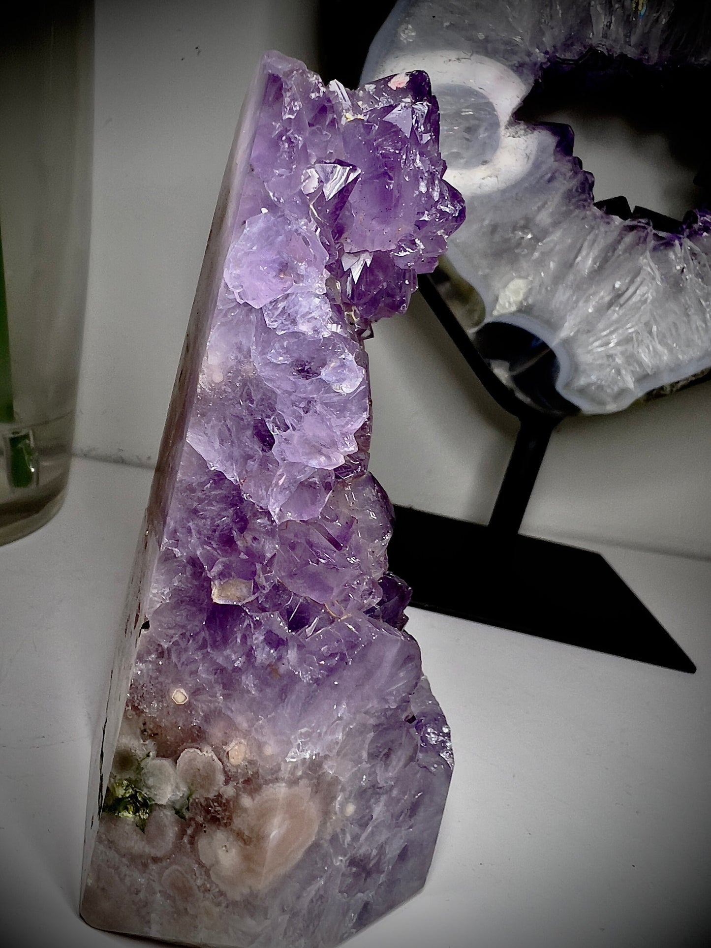 High quality Amethyst x flower agate freeform tower 339g 10.5cm