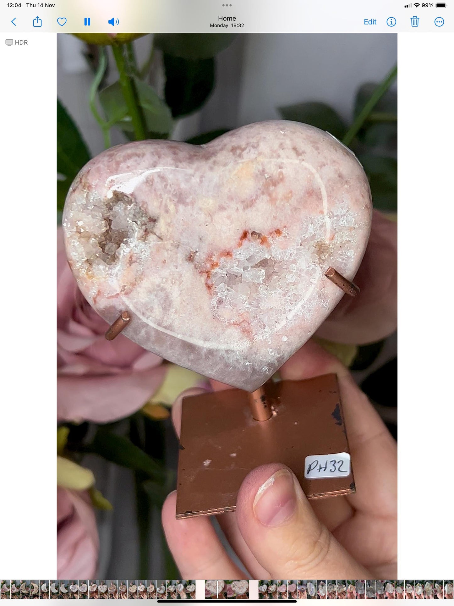 pink amethyst heart with quartz druzy comes with stand that is scratched (discount added)