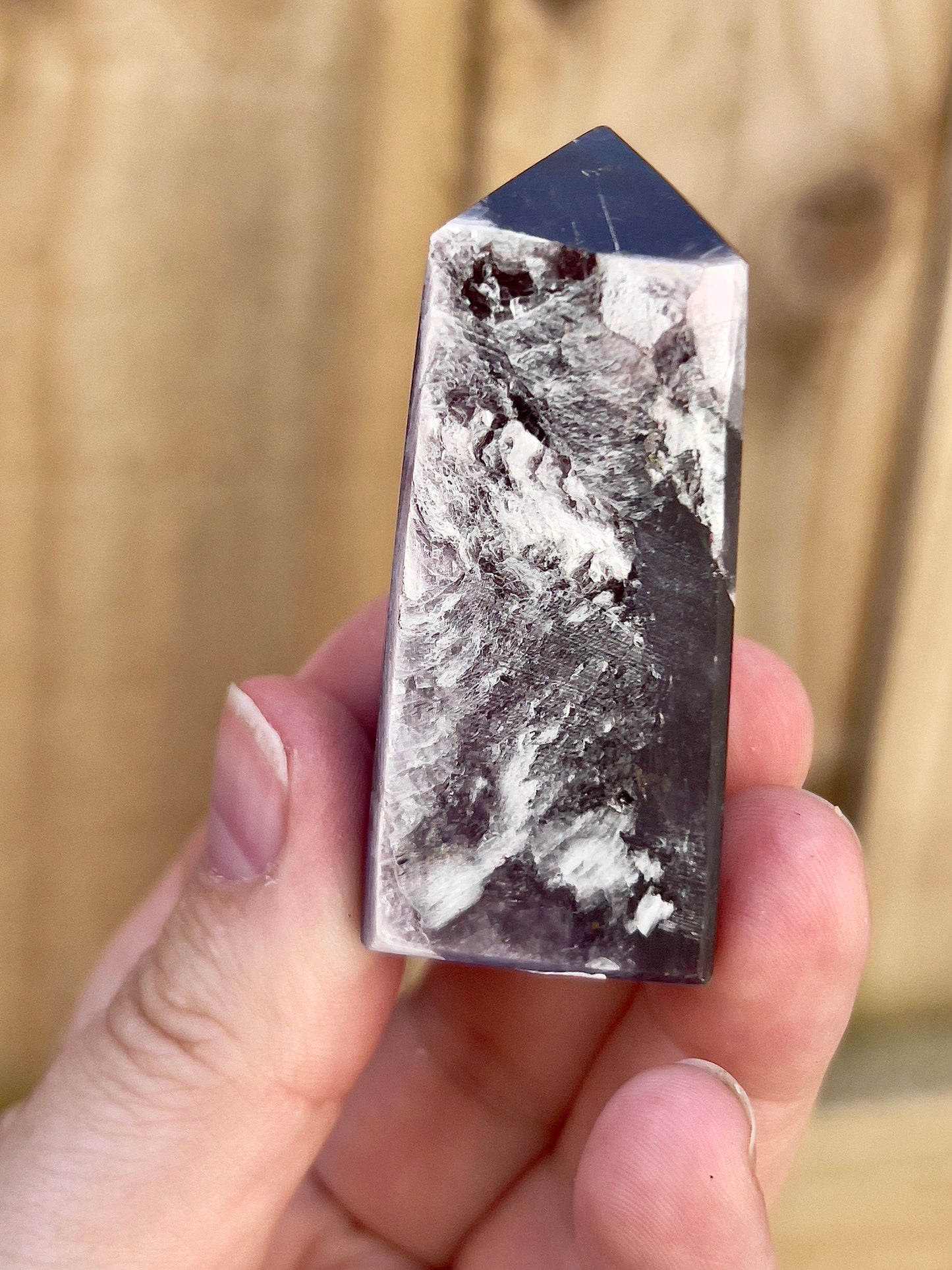 Gemmy lepidolite point