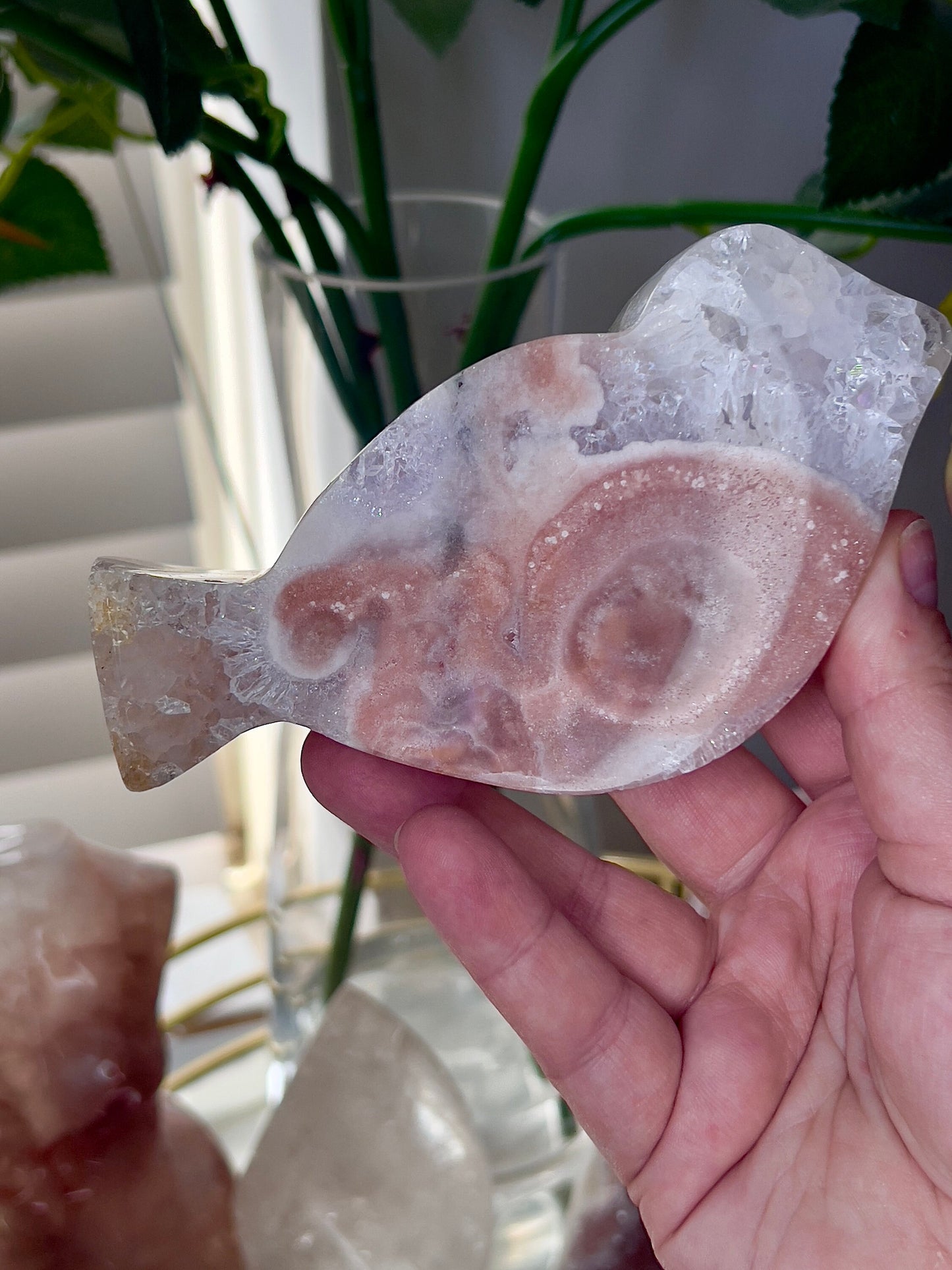 High grade pink amethyst, bird carving with high clarity quartz