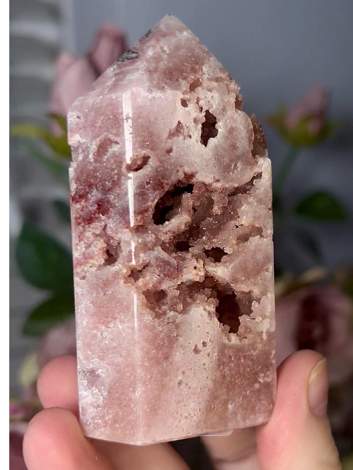 High grade, druzy, pink amethyst tower 193g