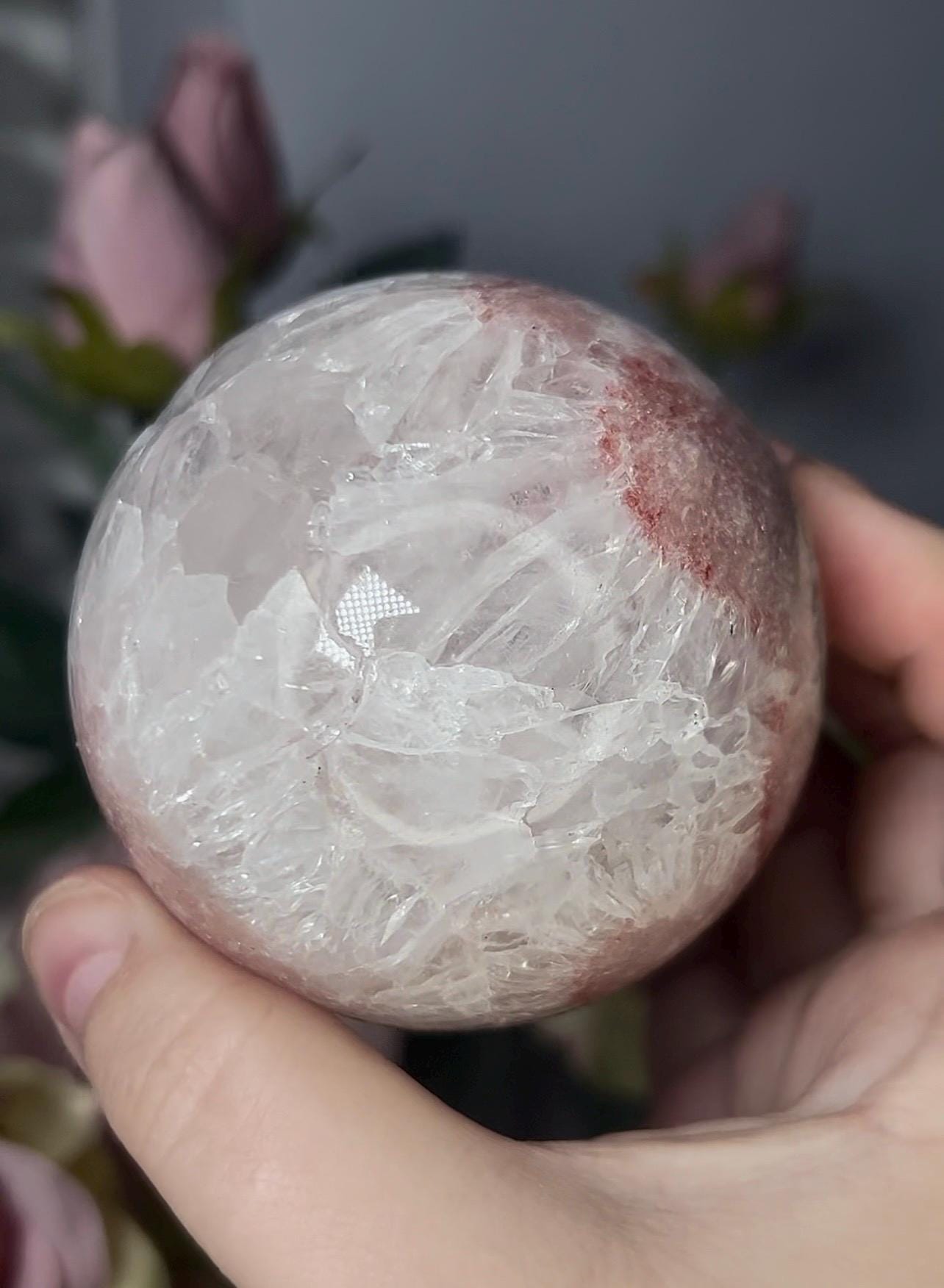 High grade, pink amethyst sphere with quartz 521g