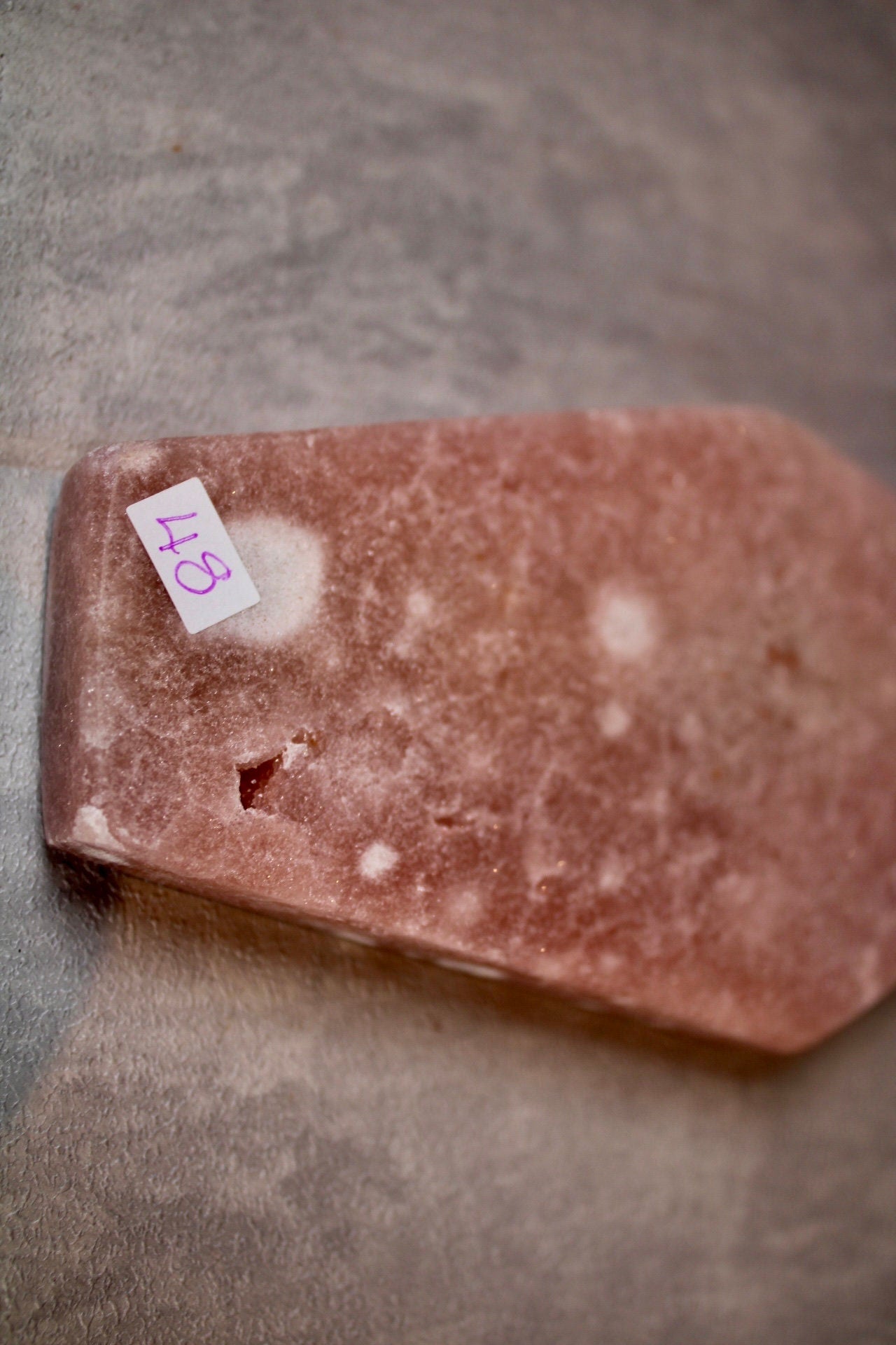 Freestanding, peach toned, high quality, pink amethyst, coffin carving 295g 12.5cm(H) 8cm(W)