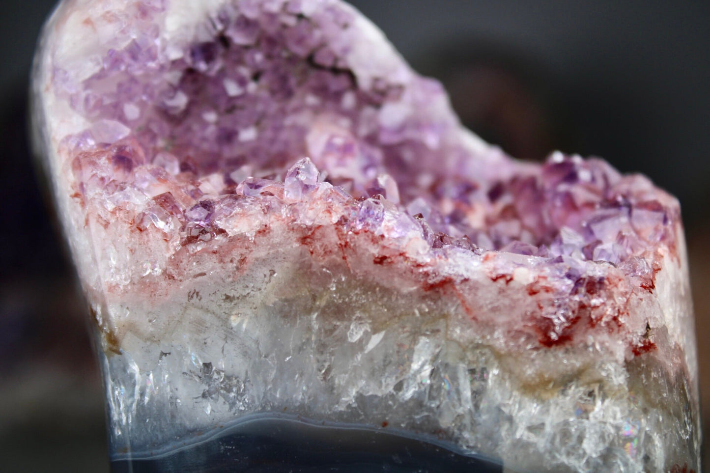Incredible, berry, pink amethyst, agate, freeform withy quartz that is full of rainbows and moss agate, green jasper