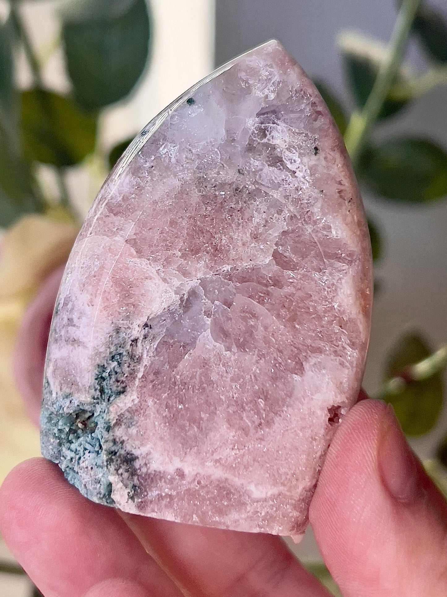 High grade, pink amethyst flame with green jasper