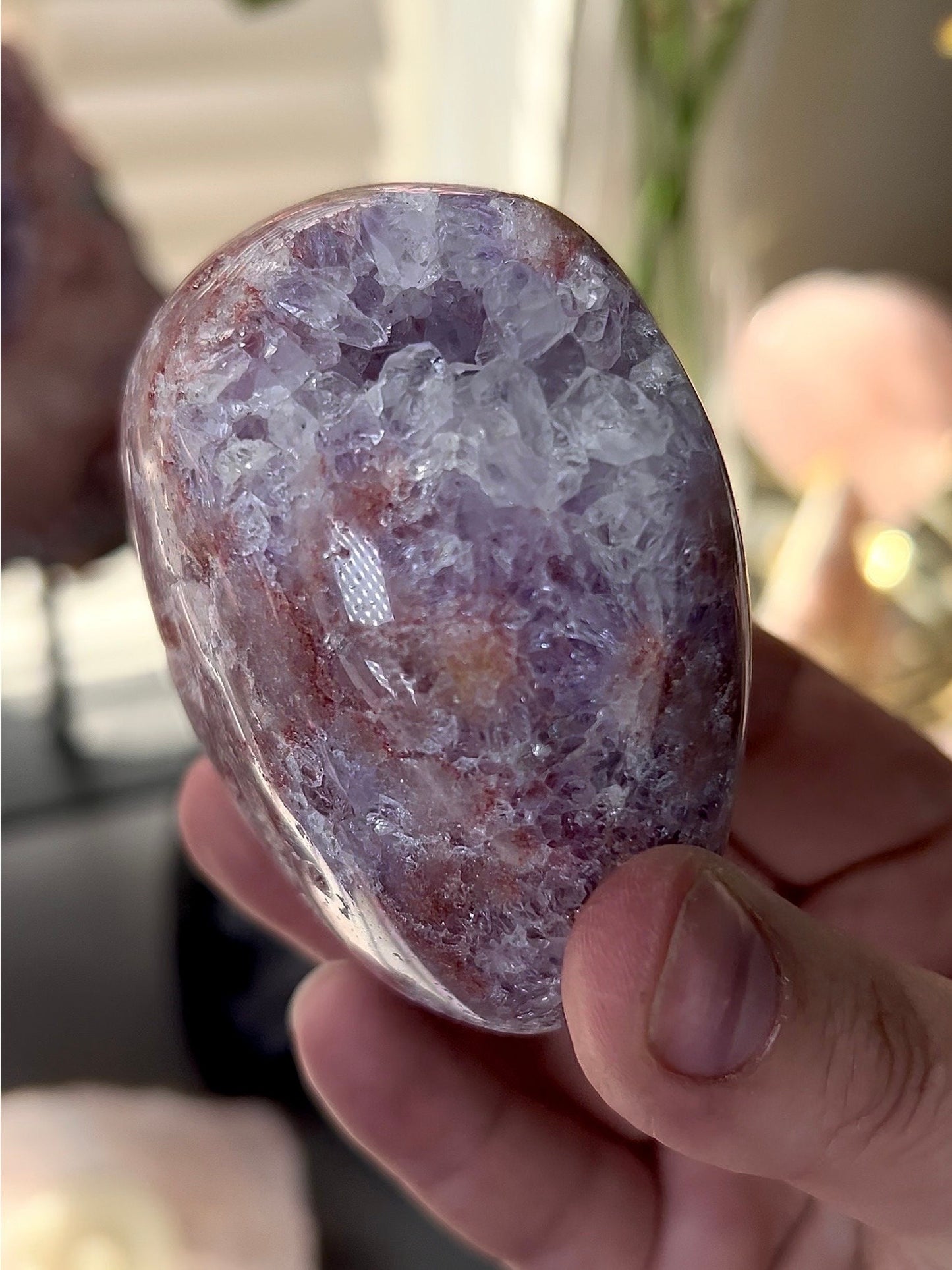 high grade, pink amethyst Freeform with flower, purple and deep pink quartz