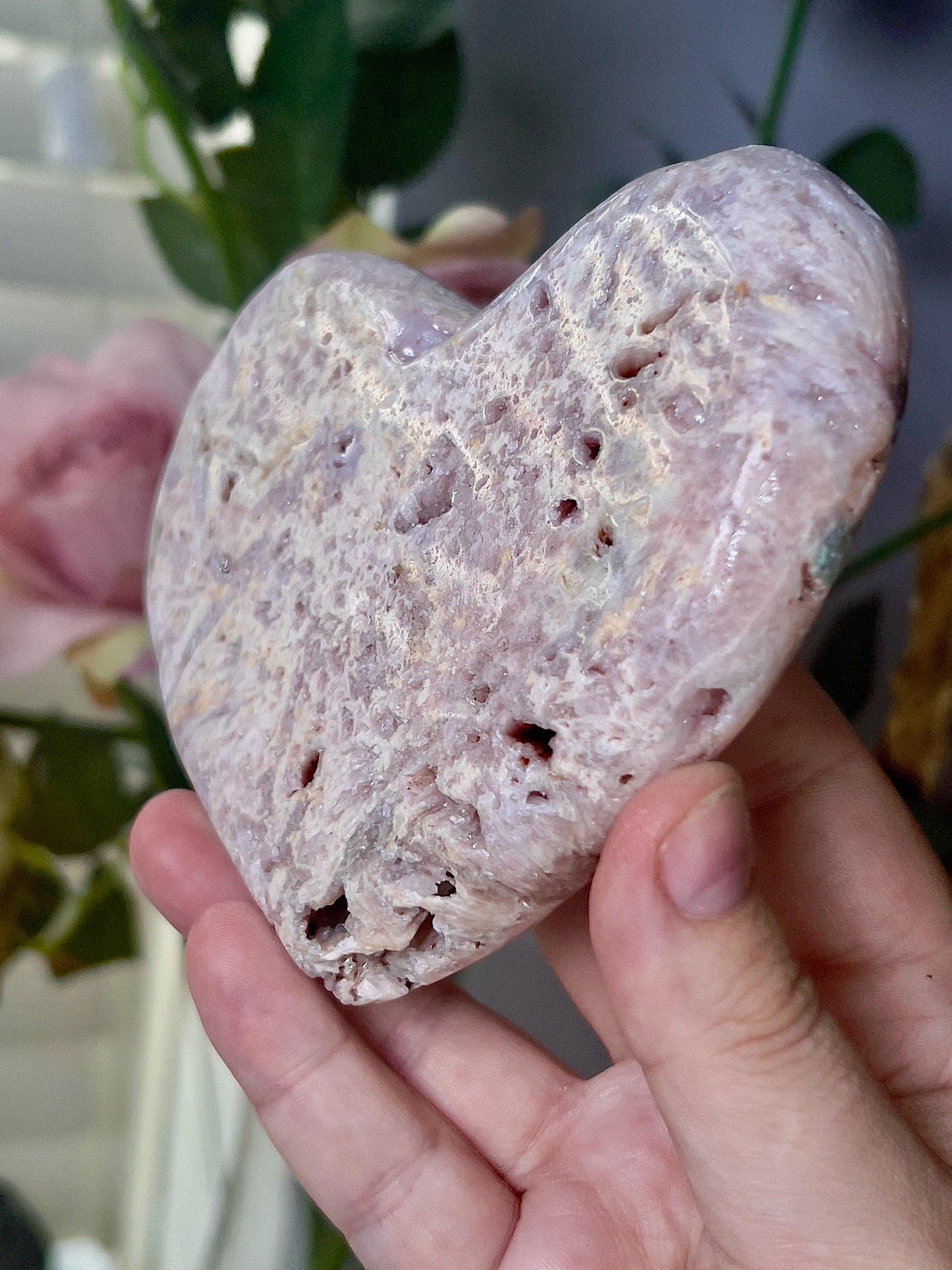 Pink amethyst heart with sugar druzy rutile