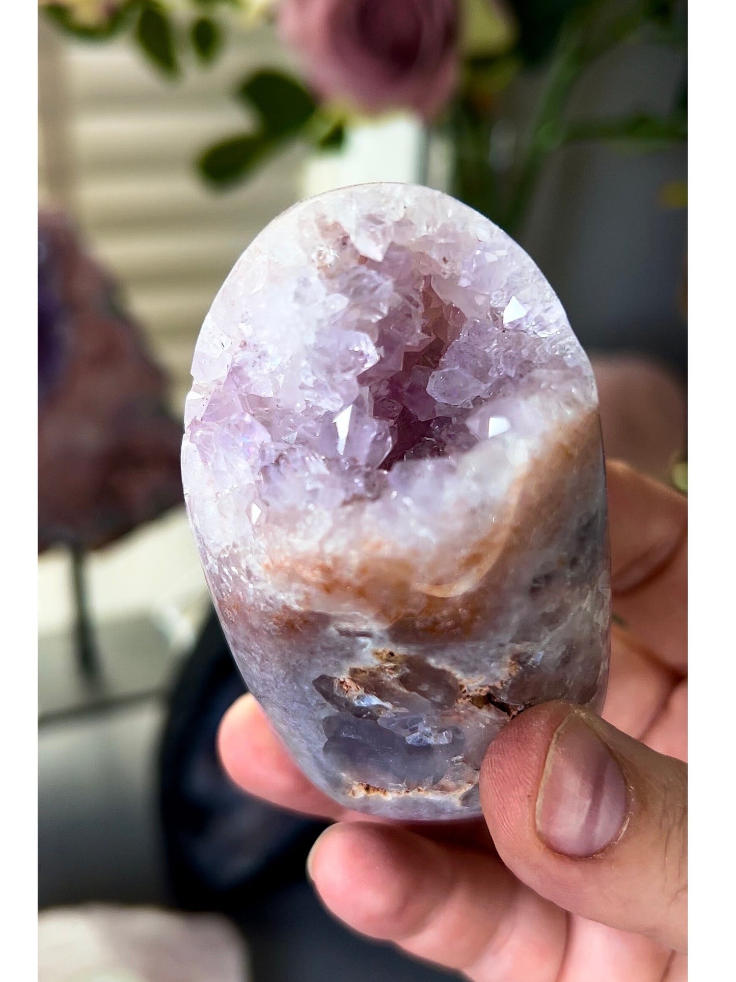 beautiful pink amethyst Freeform, with a variety of colours, including purple quartz