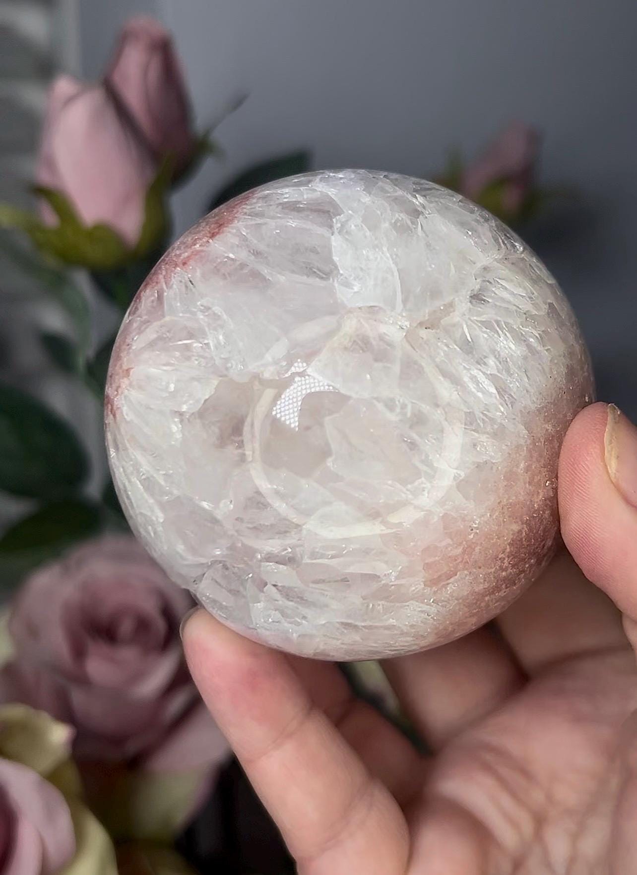 High grade, pink amethyst sphere with quartz 521g