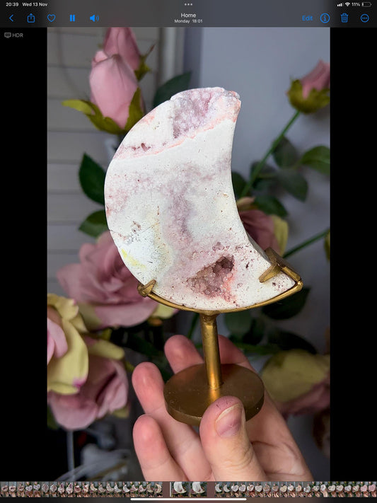 High grade, pink amethyst moon in beautiful pastel tones, with sugar and mini bubble druzy