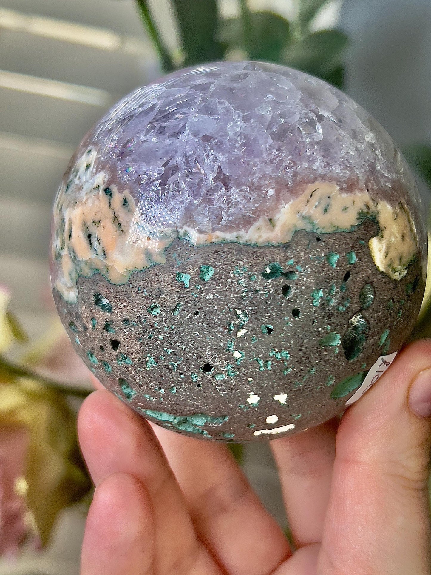 high grade, gorgeous pink amethyst sphere, with incredible quartz druzy